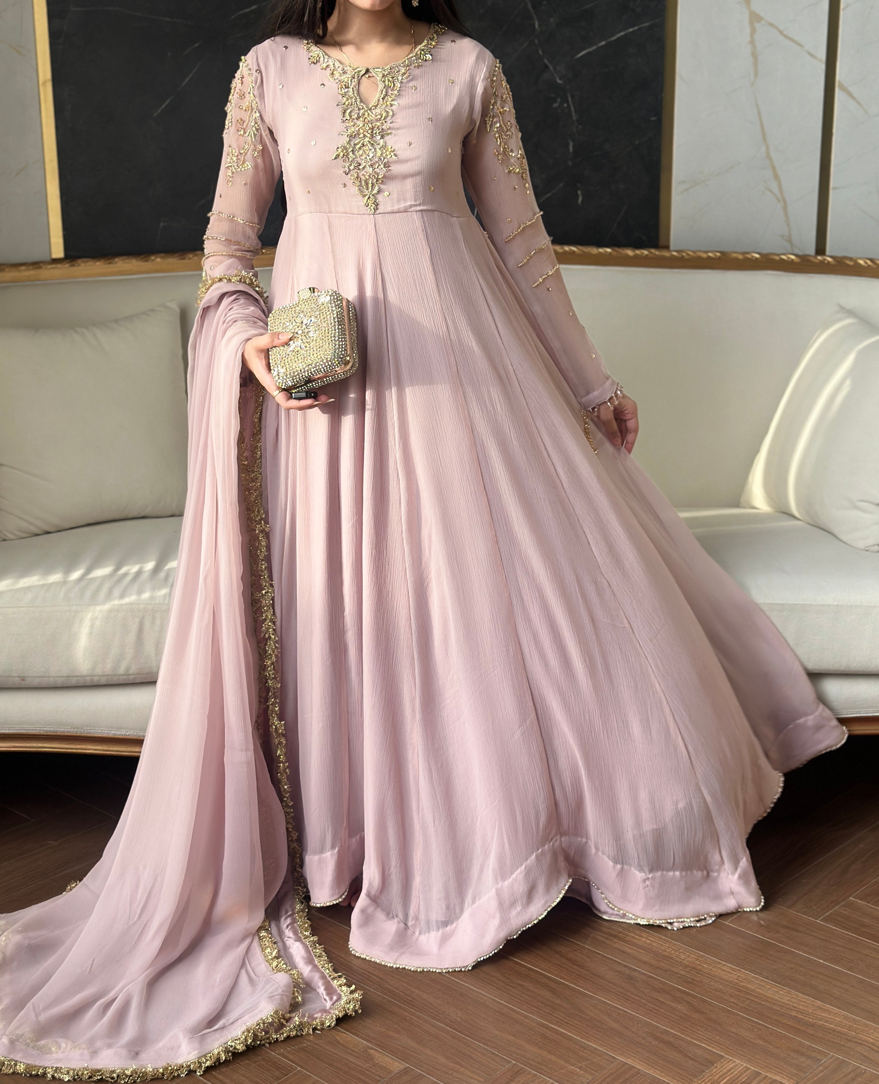 LAILUMA | LUXURY PAKISTANI SOFT LILAC HAND EMBROIDERED 3 PIECE SUIT UK | WEDDING GUEST, EID & PARTY WEAR