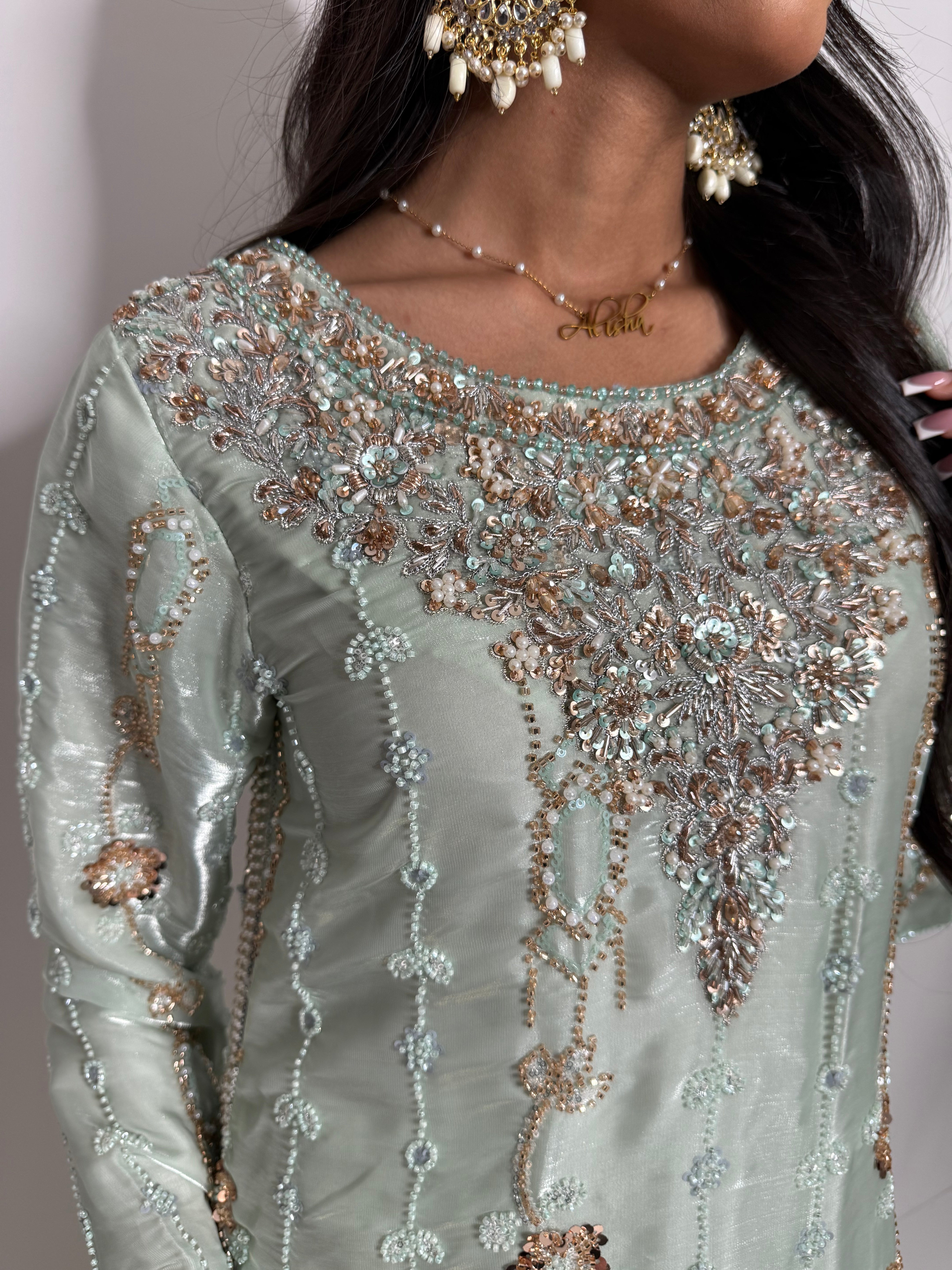 Zohra Opaline | Mint Embellished Pakistani Occasionwear Set