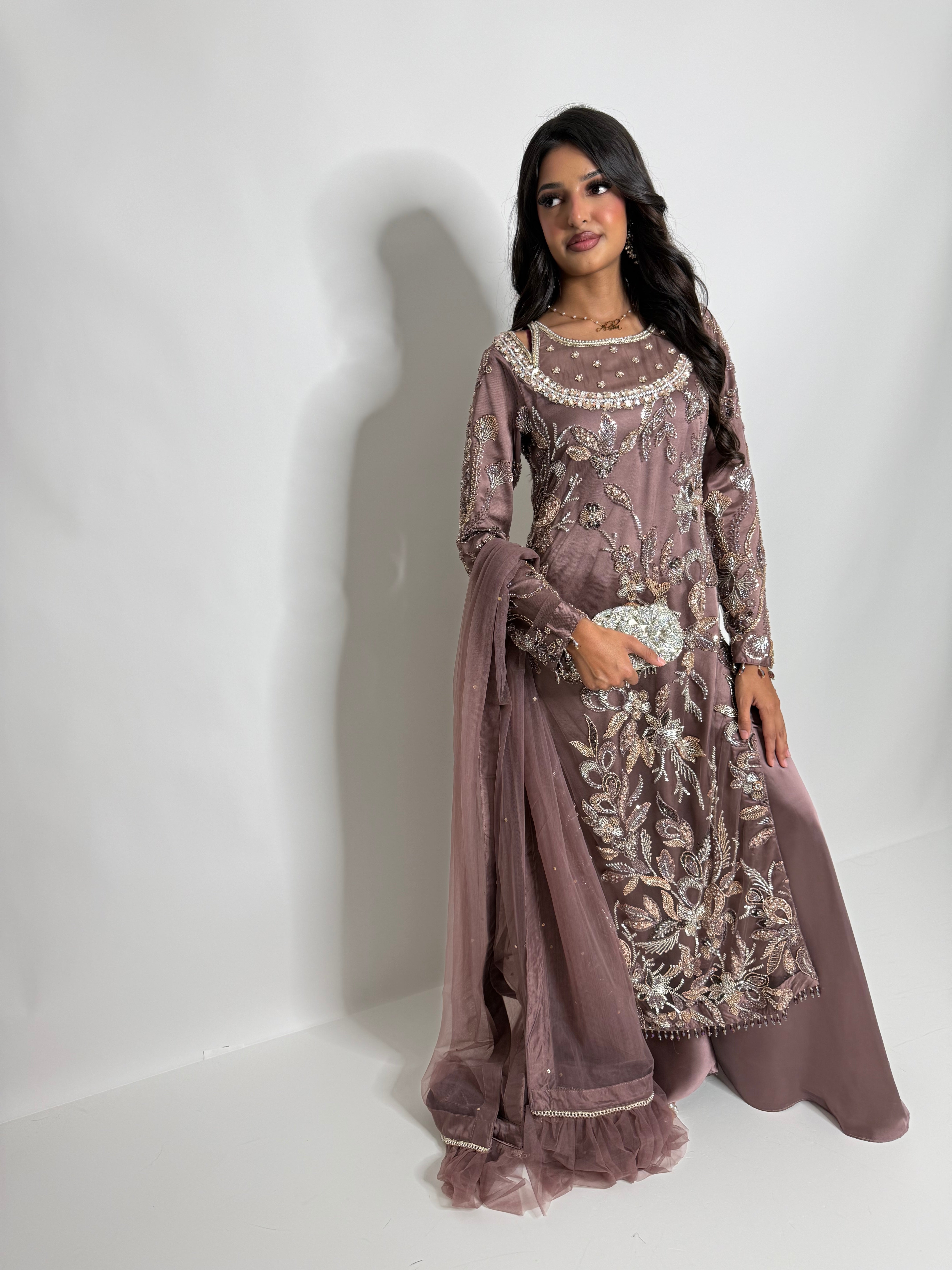 Noorzeba | Luxury Pakistani Cutdana Hand Embroidered Silk Sharara Suit UK | Wedding Guest, Eid & Party Wear