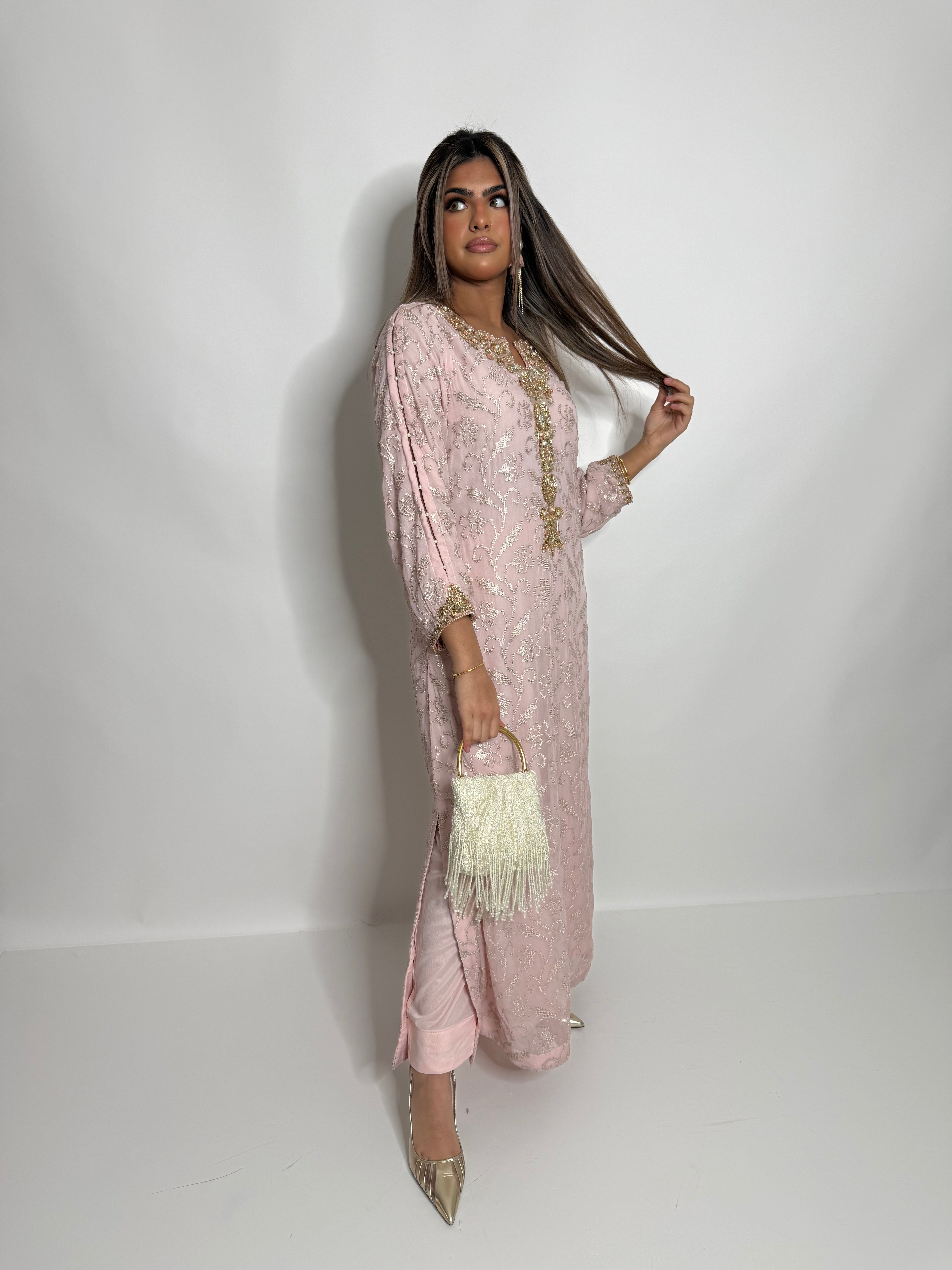 Blush Champagne Kaftan Kameez Set UK | The Aurelia