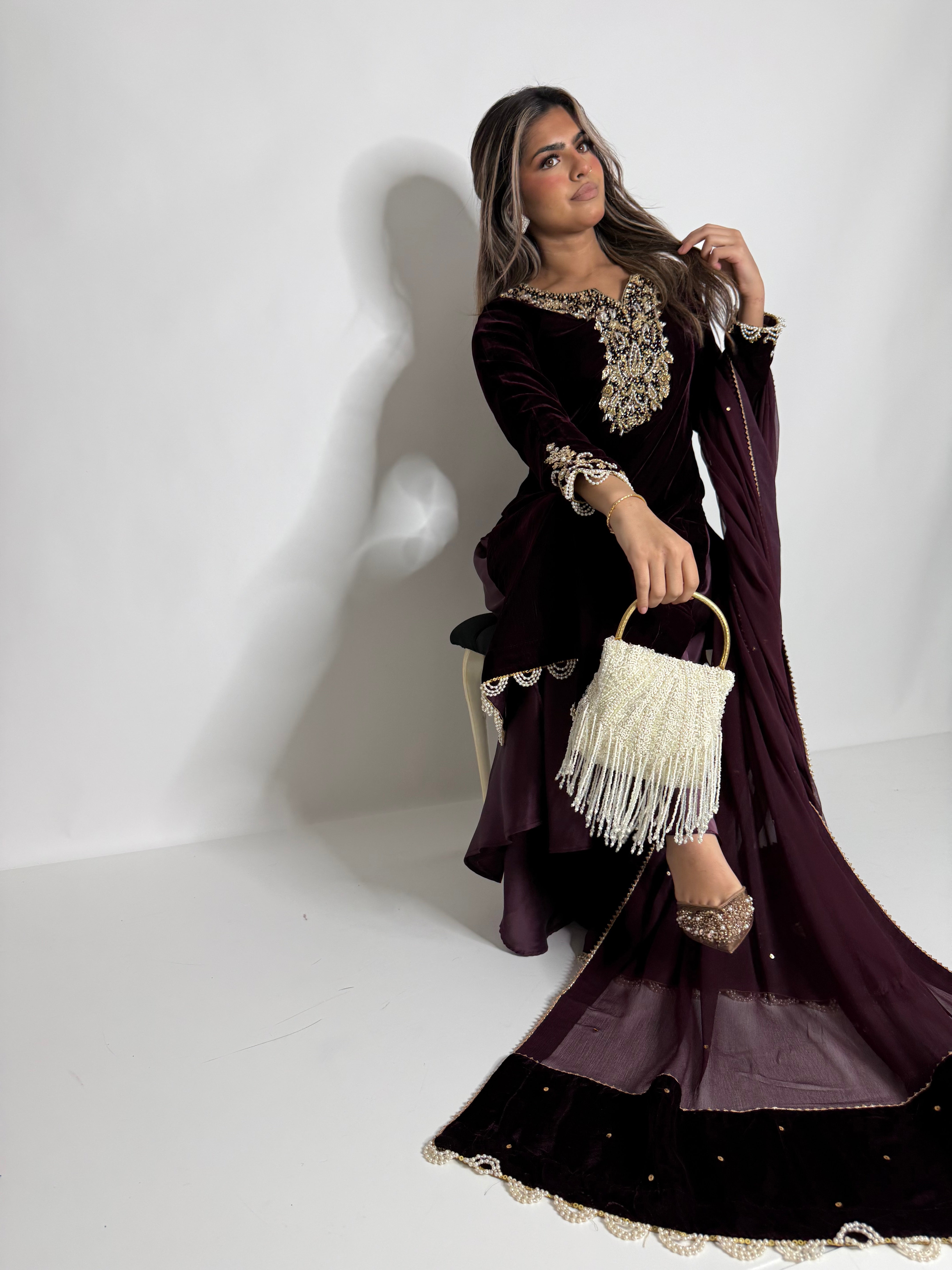 Mulberry Noir Velvet Sharara Suit UK | The Seraphine