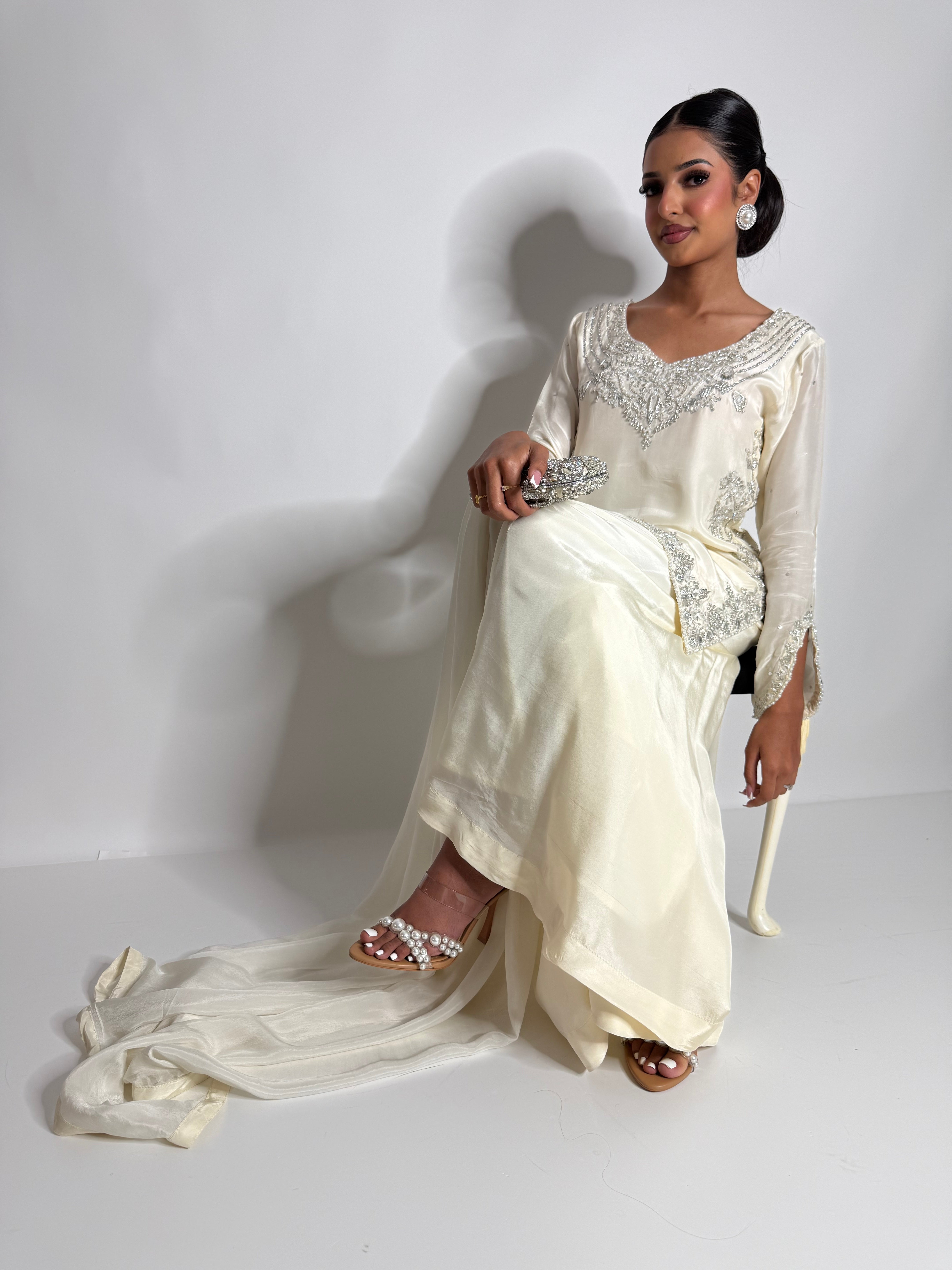 Elira | Luxury Pakistani Ivory Silk Sharara Suit UK | Y2K Wedding Guest Outfit