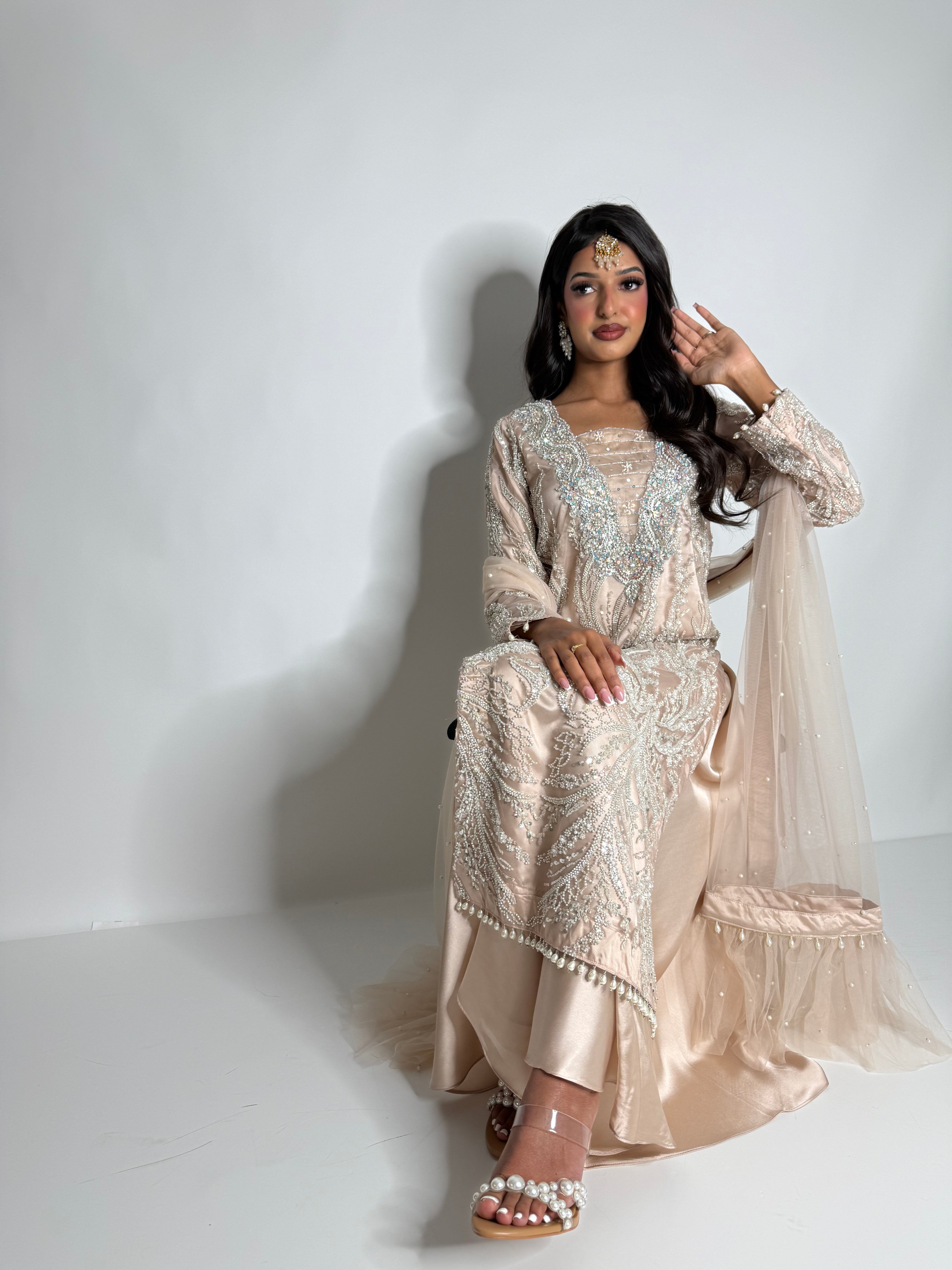Nooré | Luxury Pakistani Nude Hand Embellished Sharara Suit UK