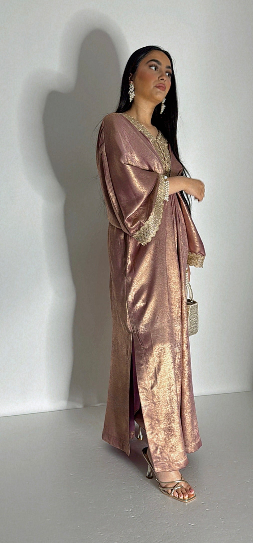 Luméva Amora | Pink Shimmer Silk Kaftan Set (2 Piece)