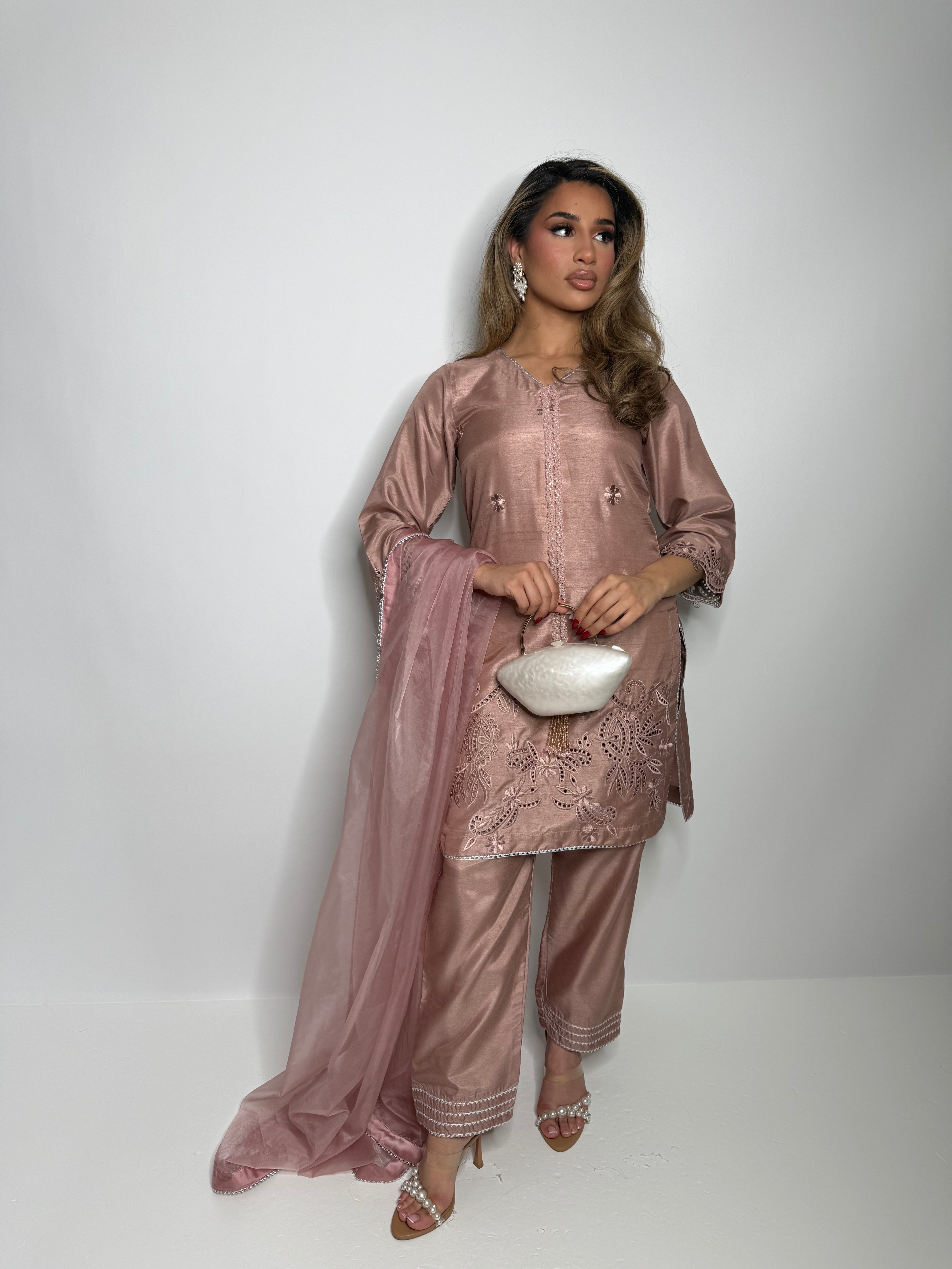 Blush Pink Raw Silk Three Piece Suit UK | The Rosé Élan