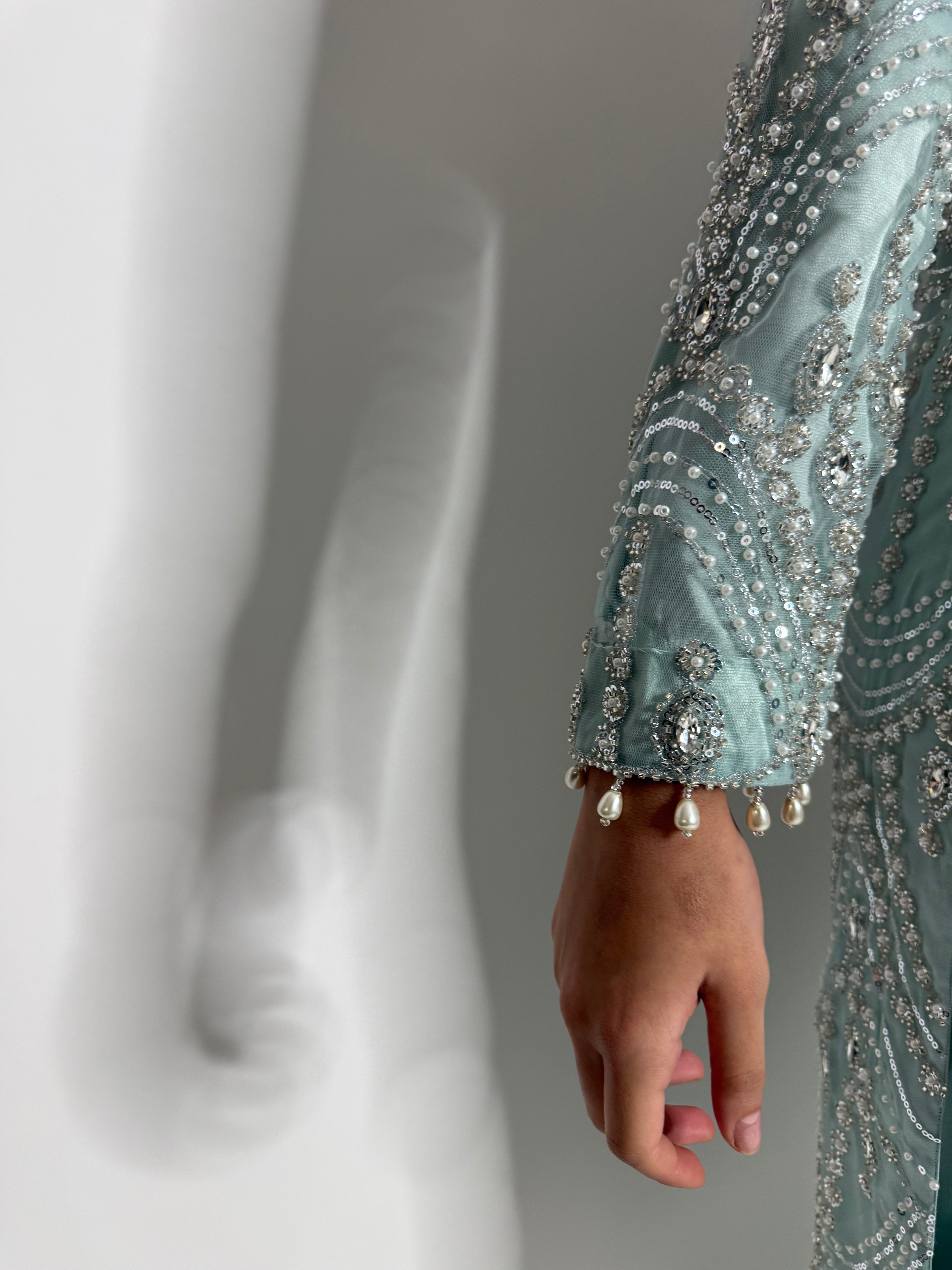 Celadon Cutdana Three Piece Suit UK | The Ismeria