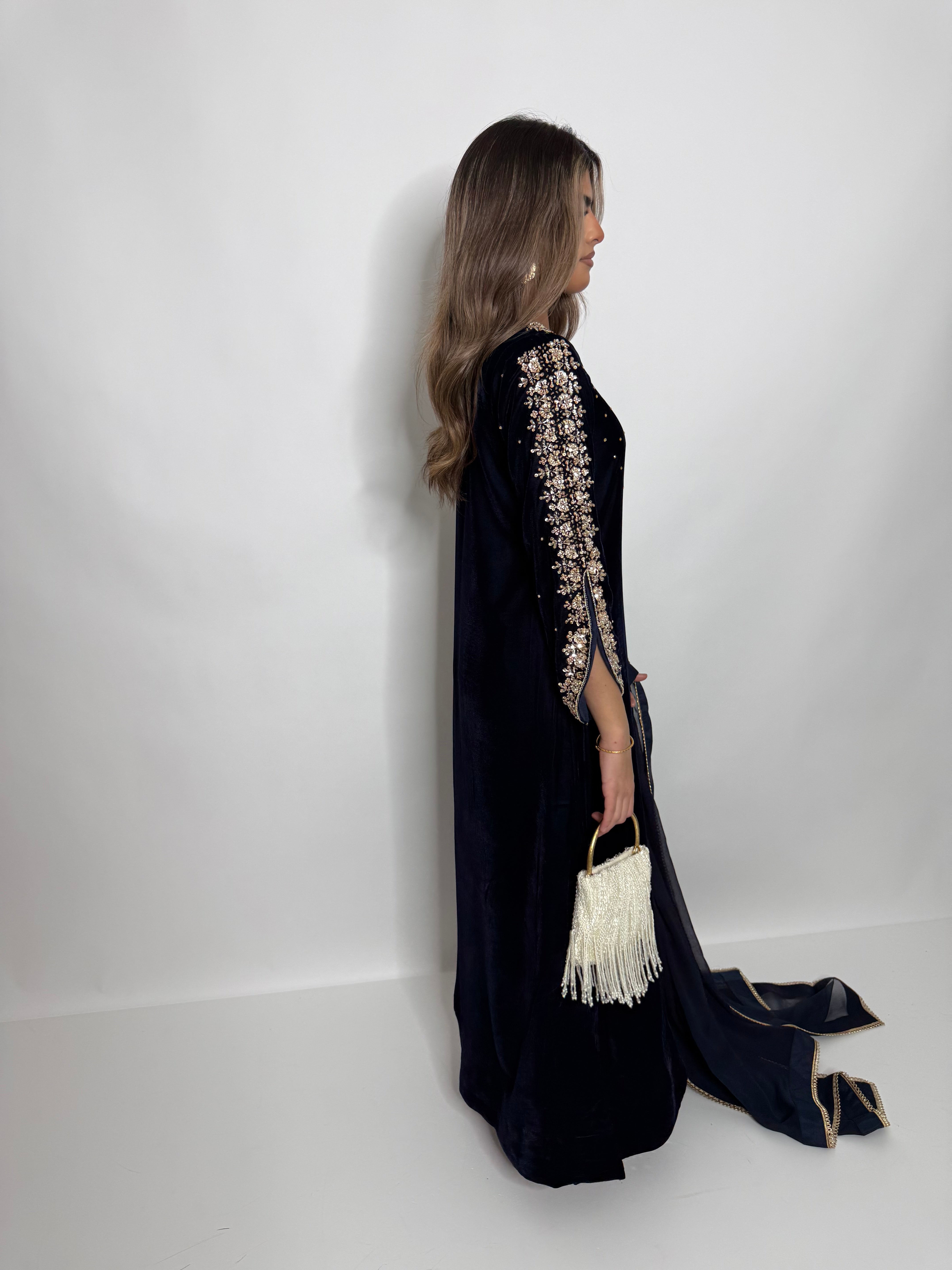 Midnight Navy Velvet Kaftan Three Piece Suit UK | The Évariste