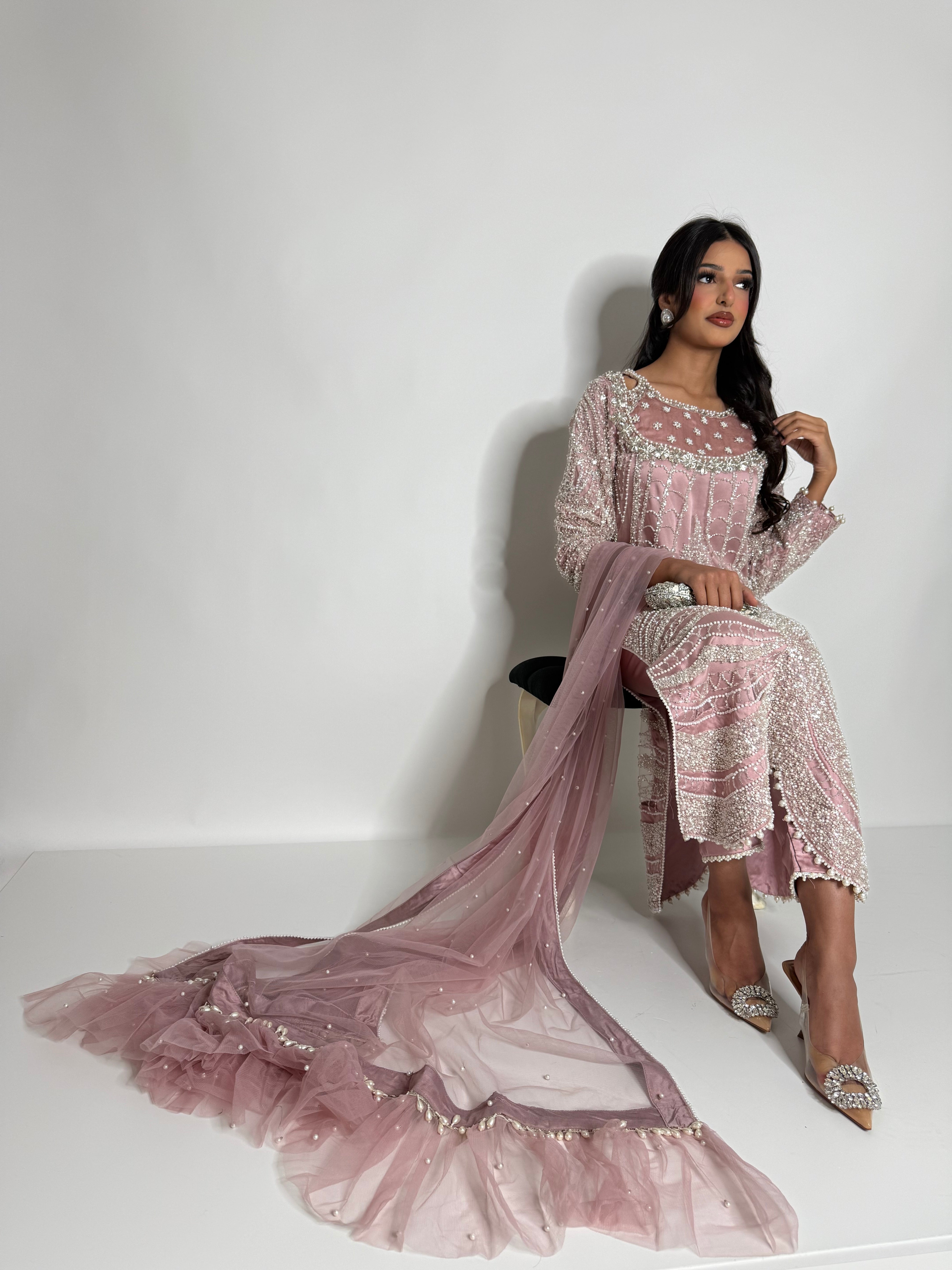 Blush Cutdana Embroidered Three Piece Suit UK | The Stellaria