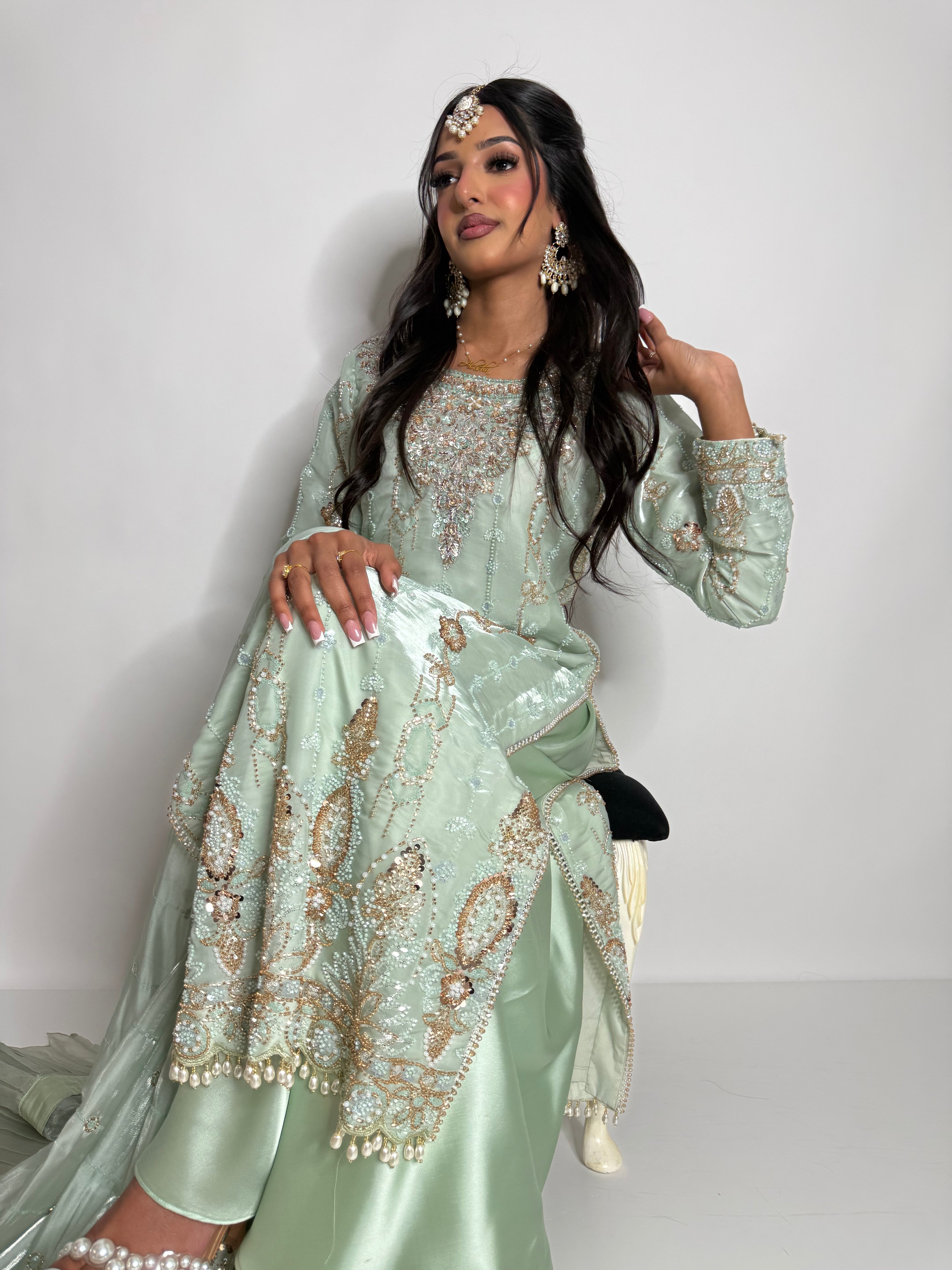 Zohra Opaline | Mint Embellished Pakistani Occasionwear Set