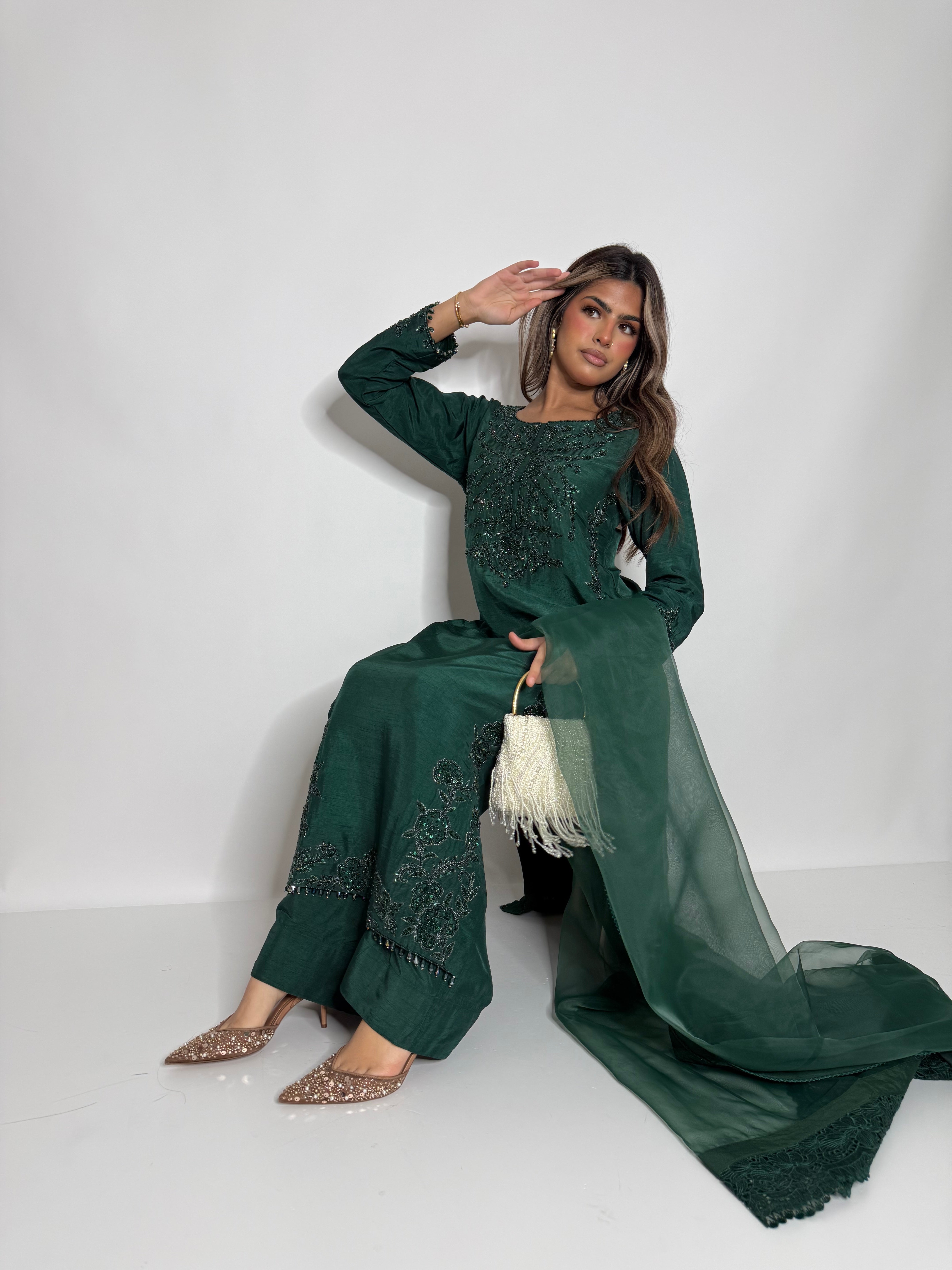 Emerald Raw Silk Three Piece Suit UK | The Verdantia