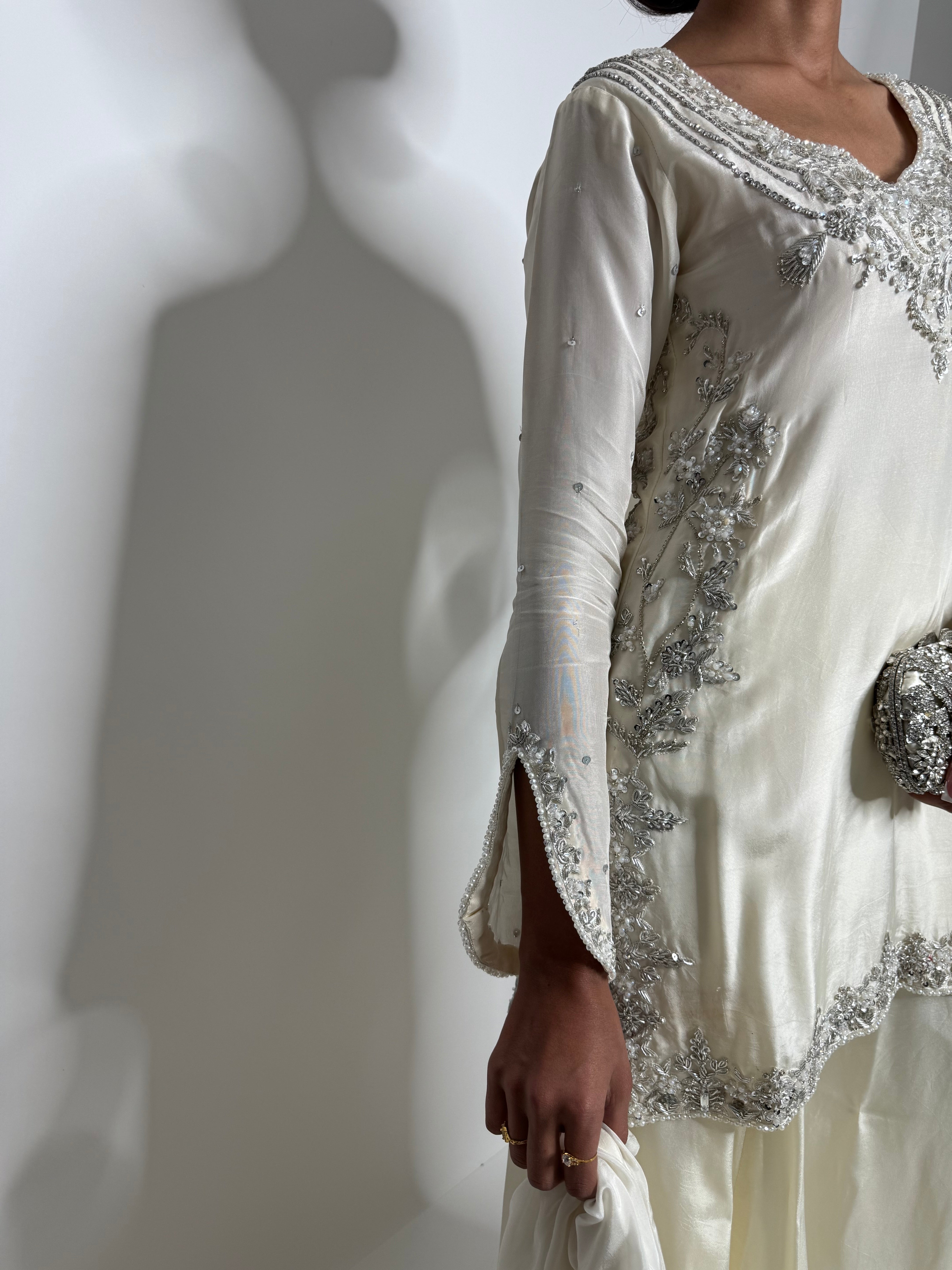 Elira | Luxury Pakistani Ivory Silk Sharara Suit UK | Y2K Wedding Guest Outfit