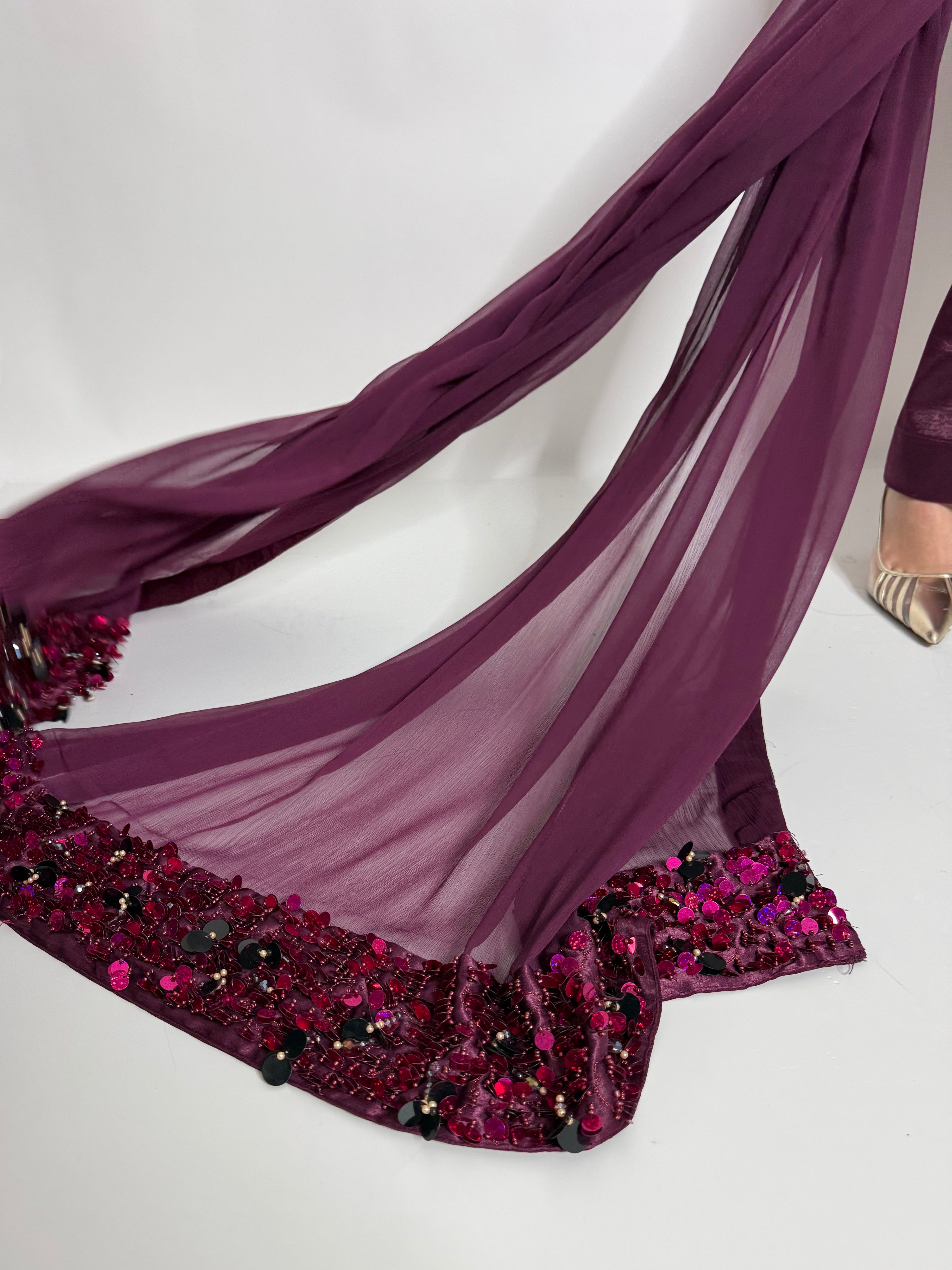 PLUM SILK THREE PIECE SUIT UK | THE MAHIRA VÉLOUR