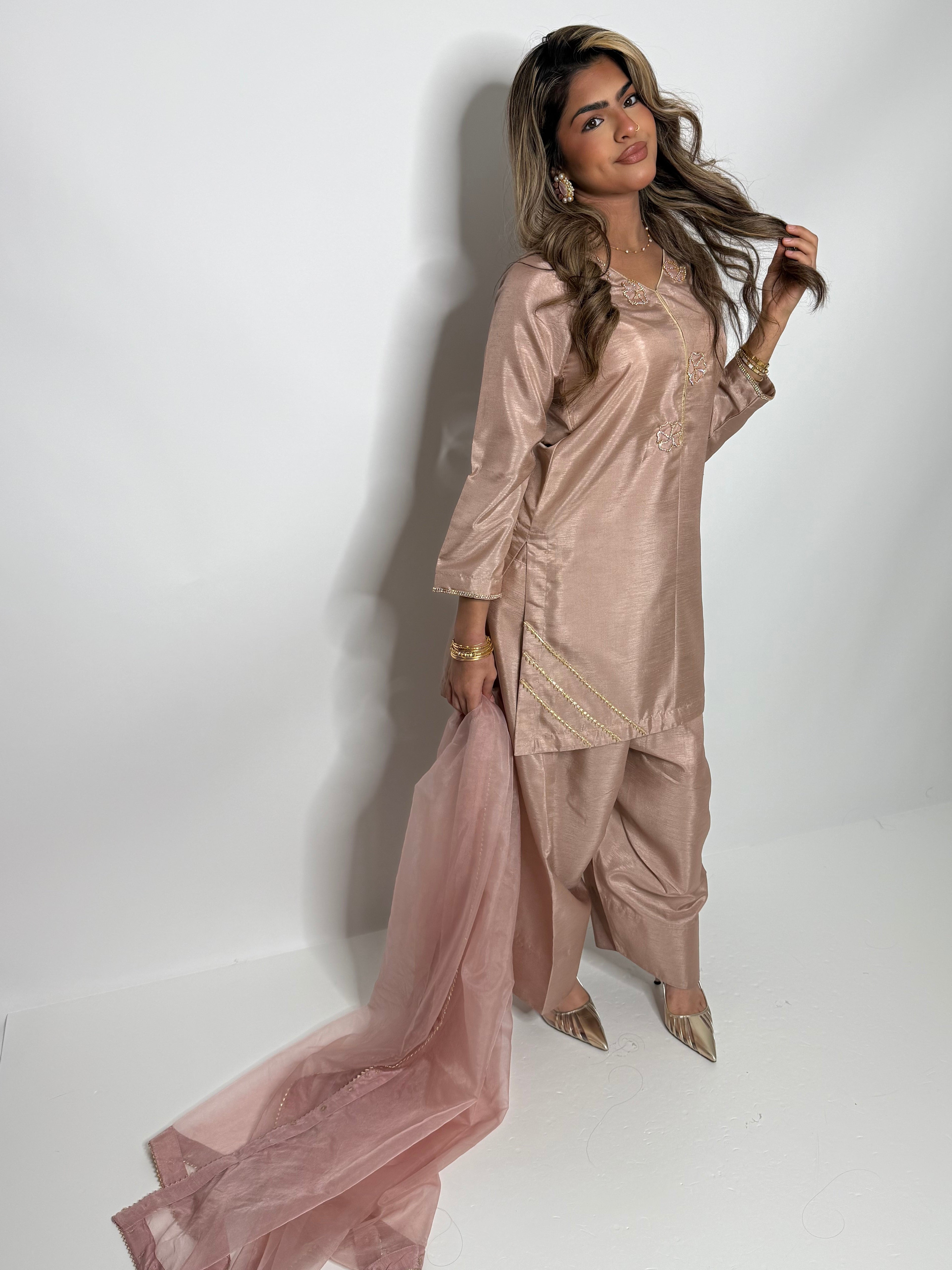 Blush Raw Silk Farshi Three Piece Suit UK | The Valerisse