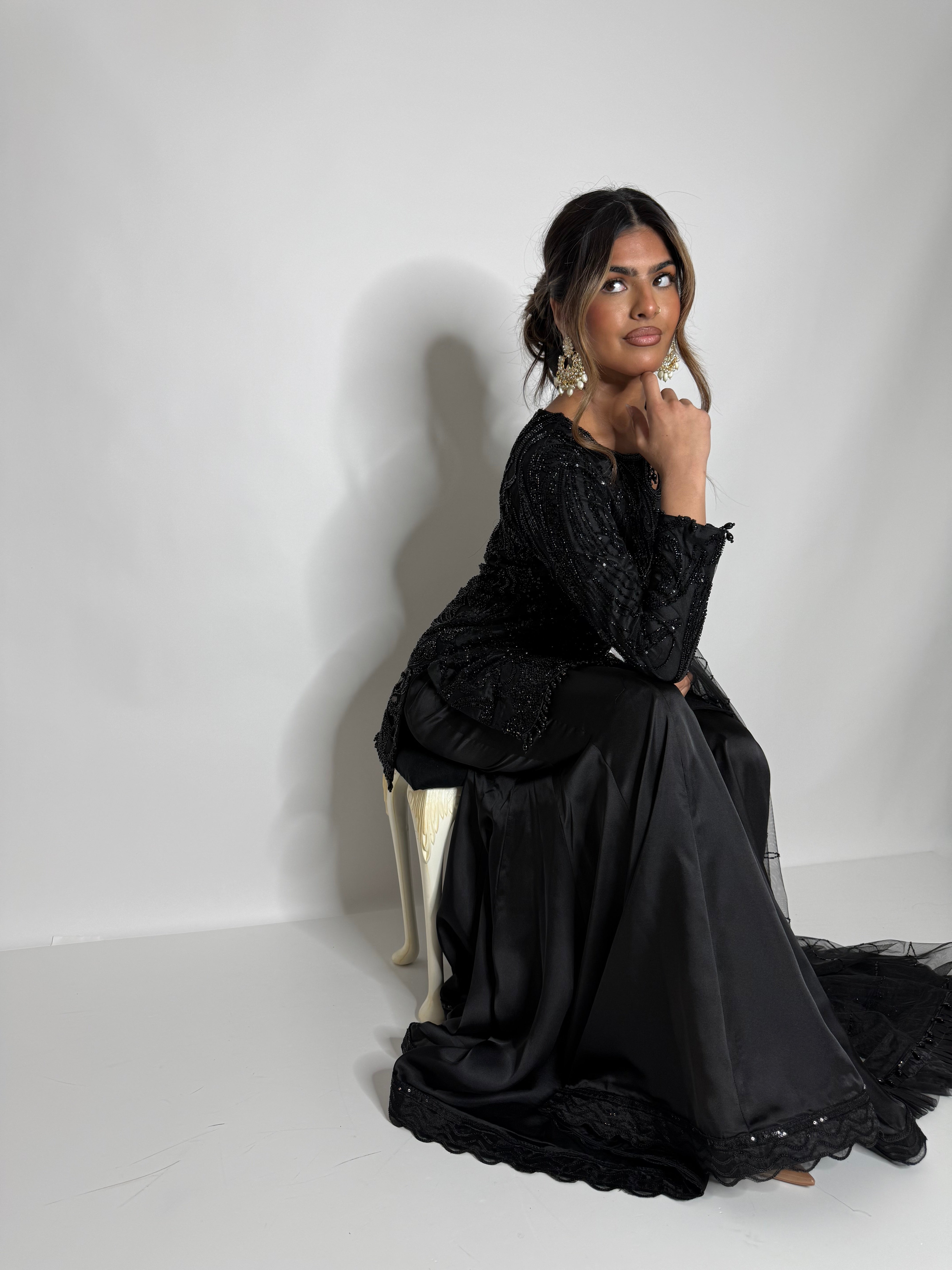 BLACK CUTDANA SHORT SHIRT SHARARA SUIT UK | THE ZAYELA NYX