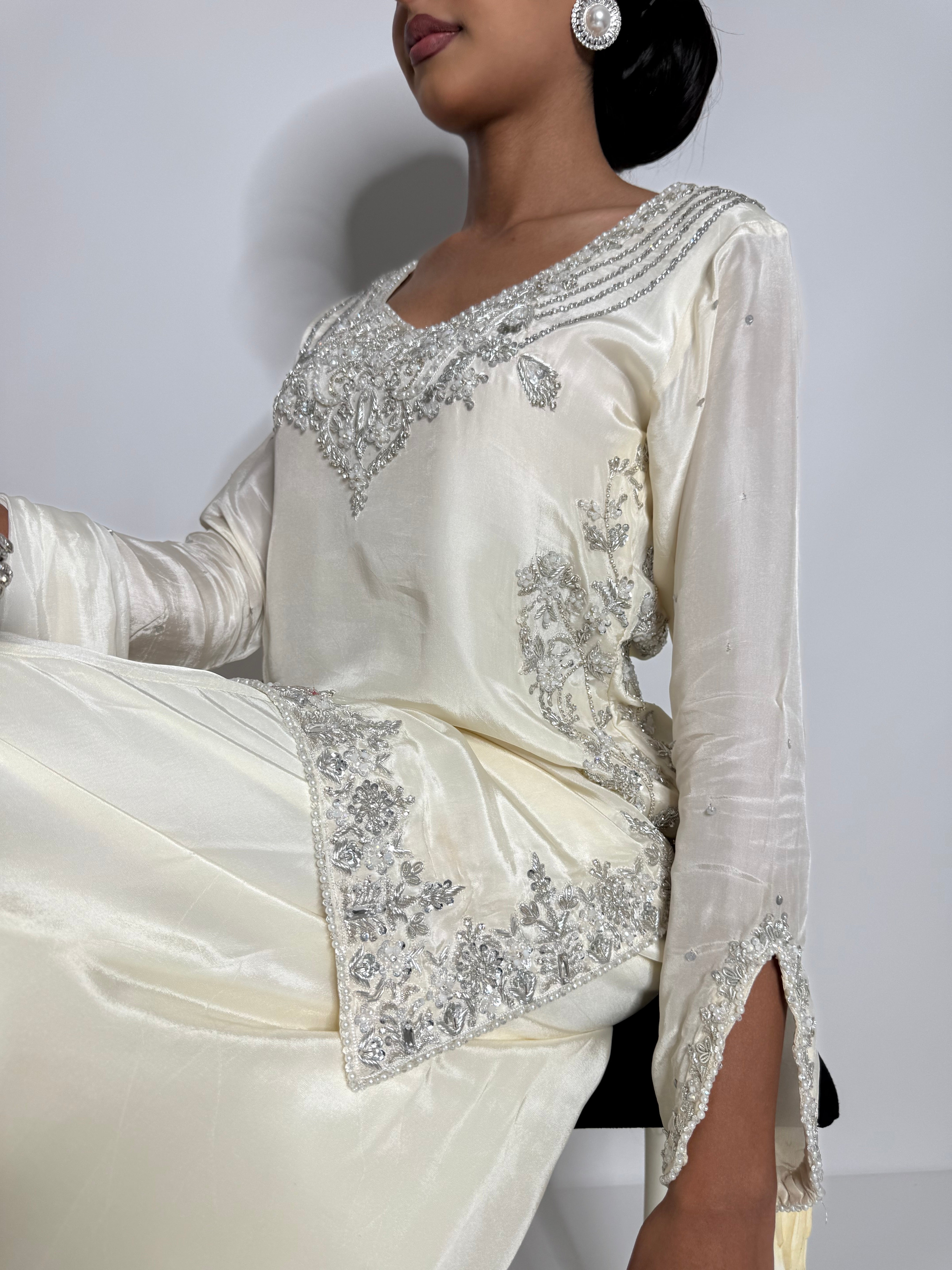 Elira | Luxury Pakistani Ivory Silk Sharara Suit UK | Y2K Wedding Guest Outfit