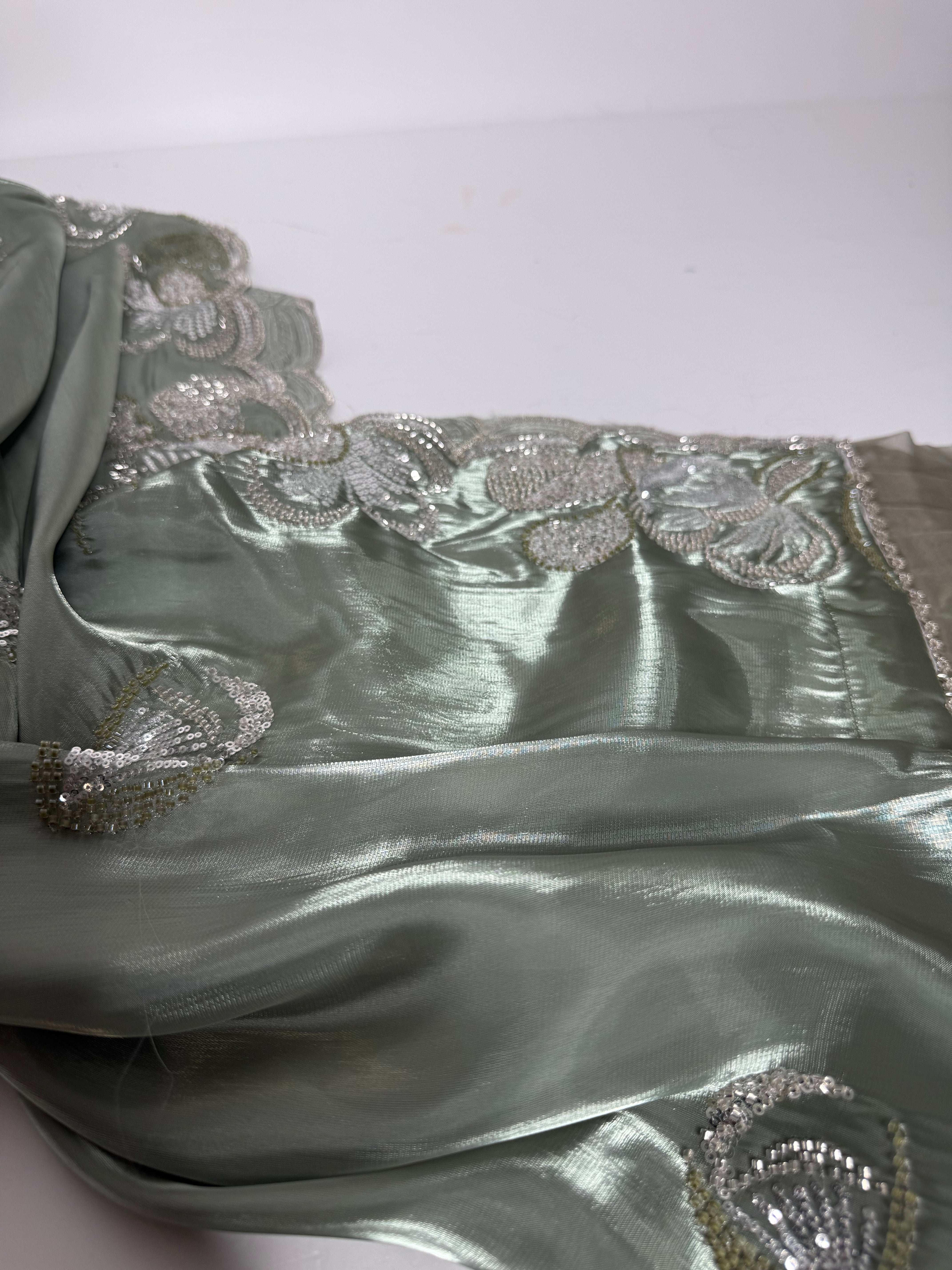 SAGE GREEN SILK CUTDANA THREE PIECE SUIT UK | THE LYSENNE