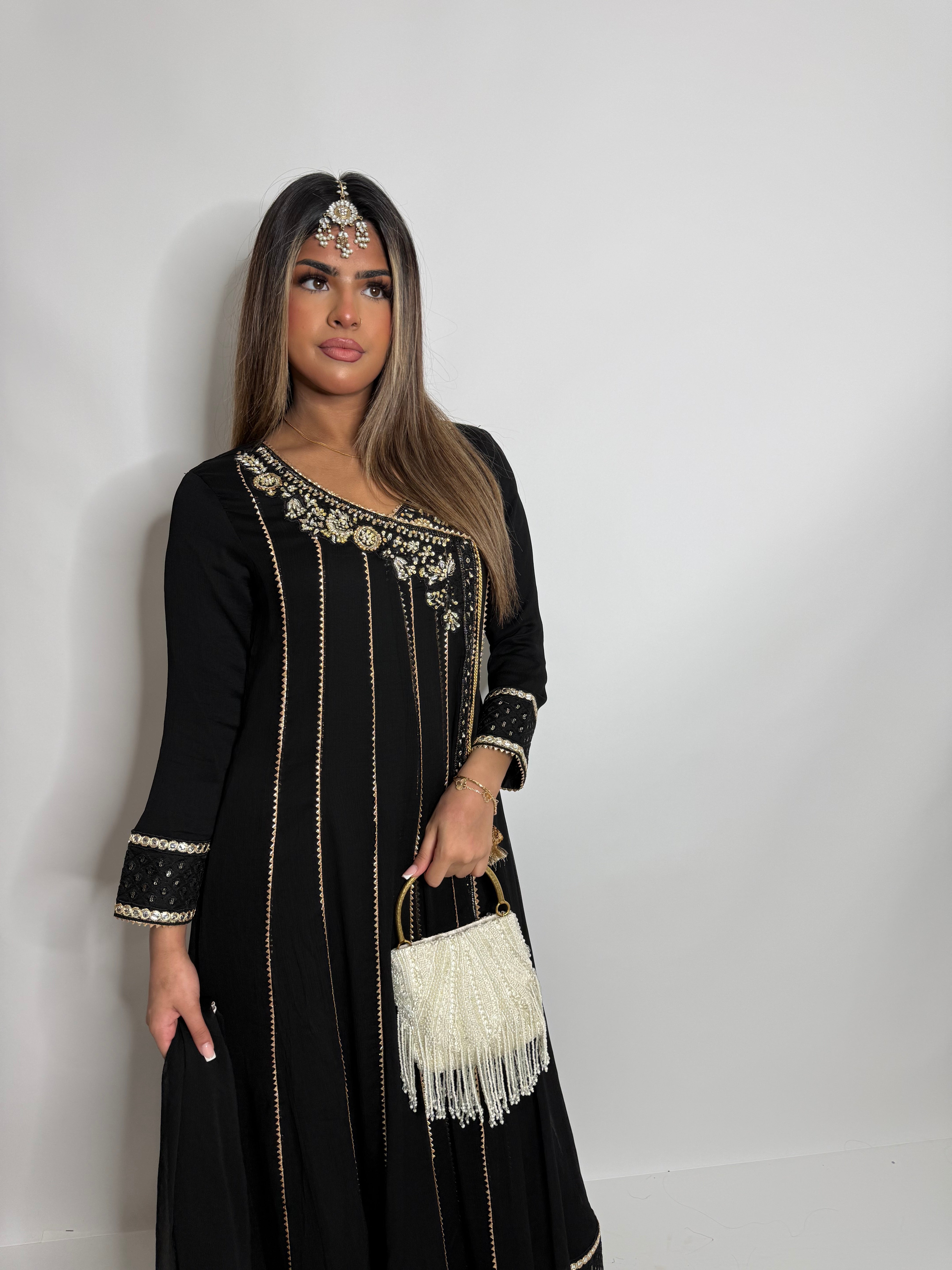 Noir Jahan | Luxury Pakistani Black & Gold Occasion Suit UK