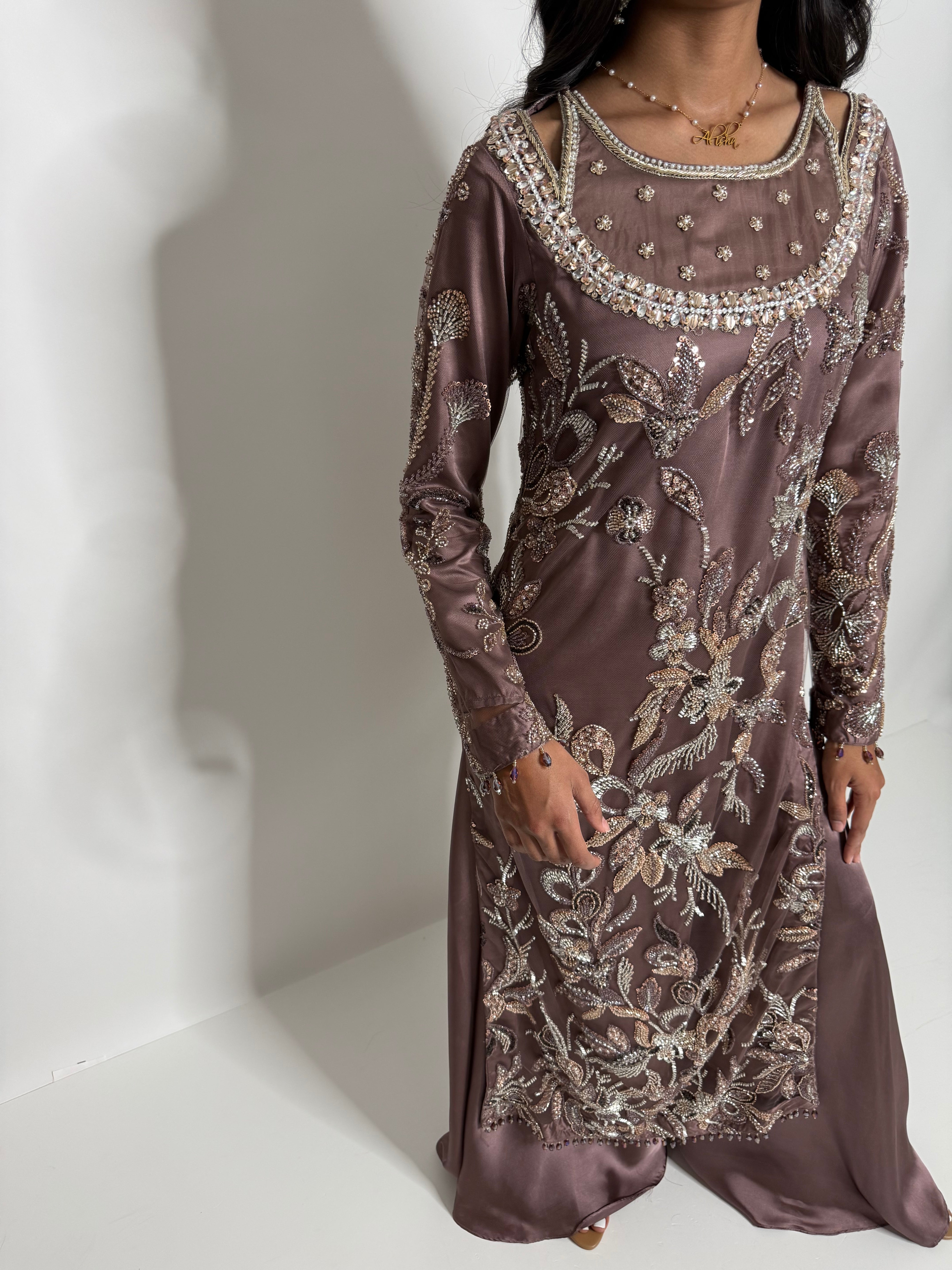 Noorzeba | Luxury Pakistani Cutdana Hand Embroidered Silk Sharara Suit UK | Wedding Guest, Eid & Party Wear