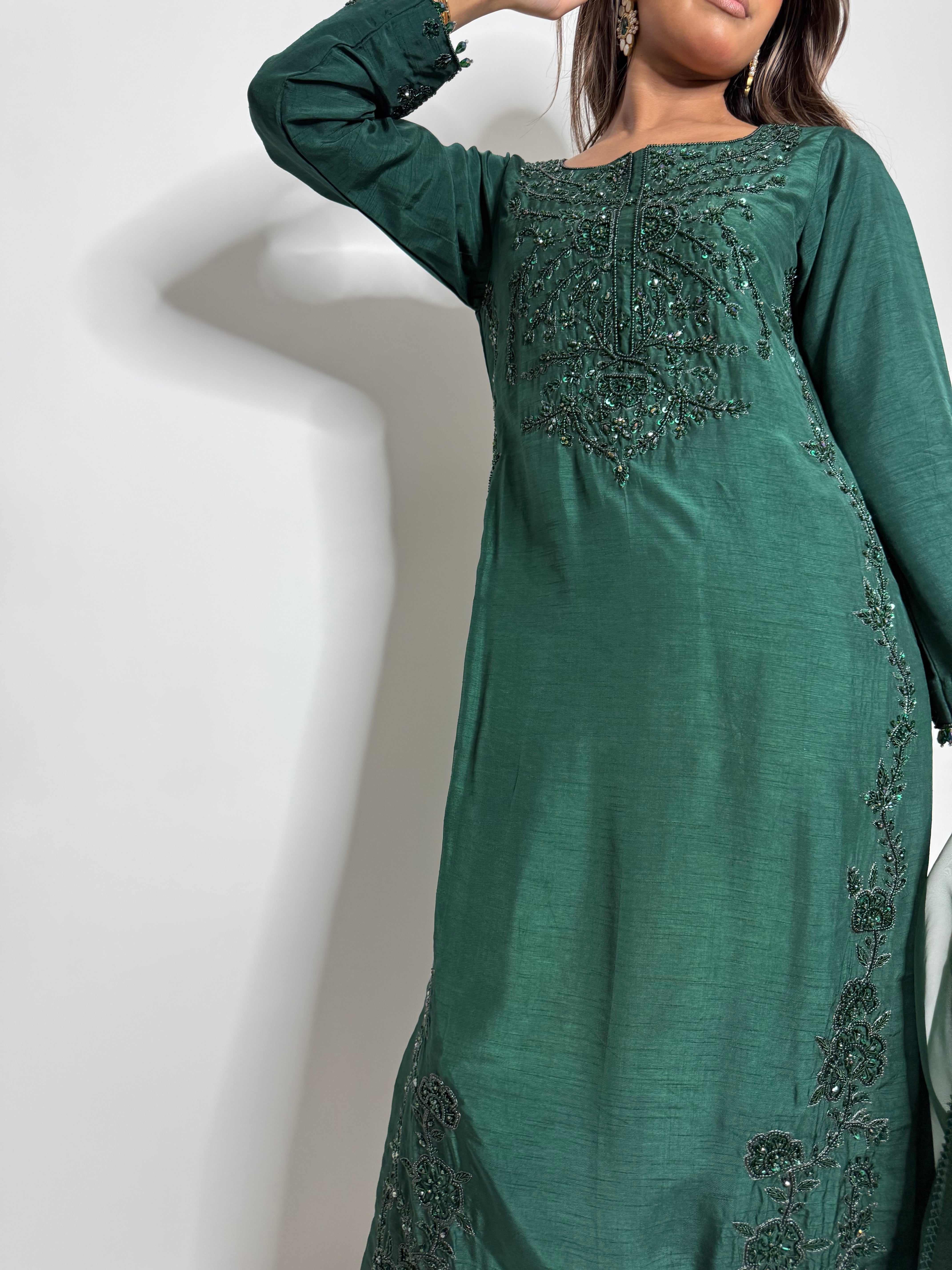 Emerald Raw Silk Three Piece Suit UK | The Verdantia