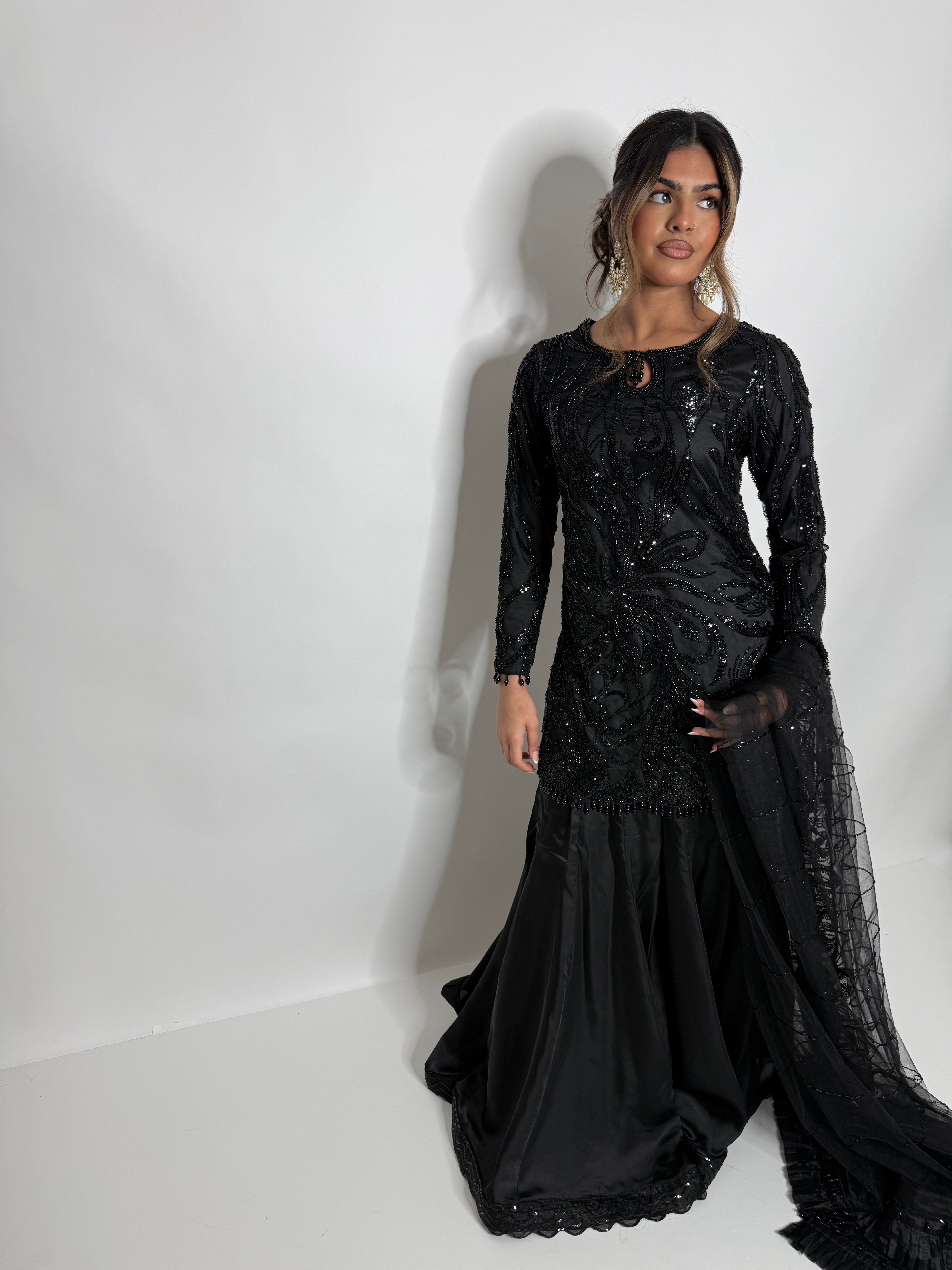 BLACK CUTDANA SHORT SHIRT SHARARA SUIT UK | THE ZAYELA NYX