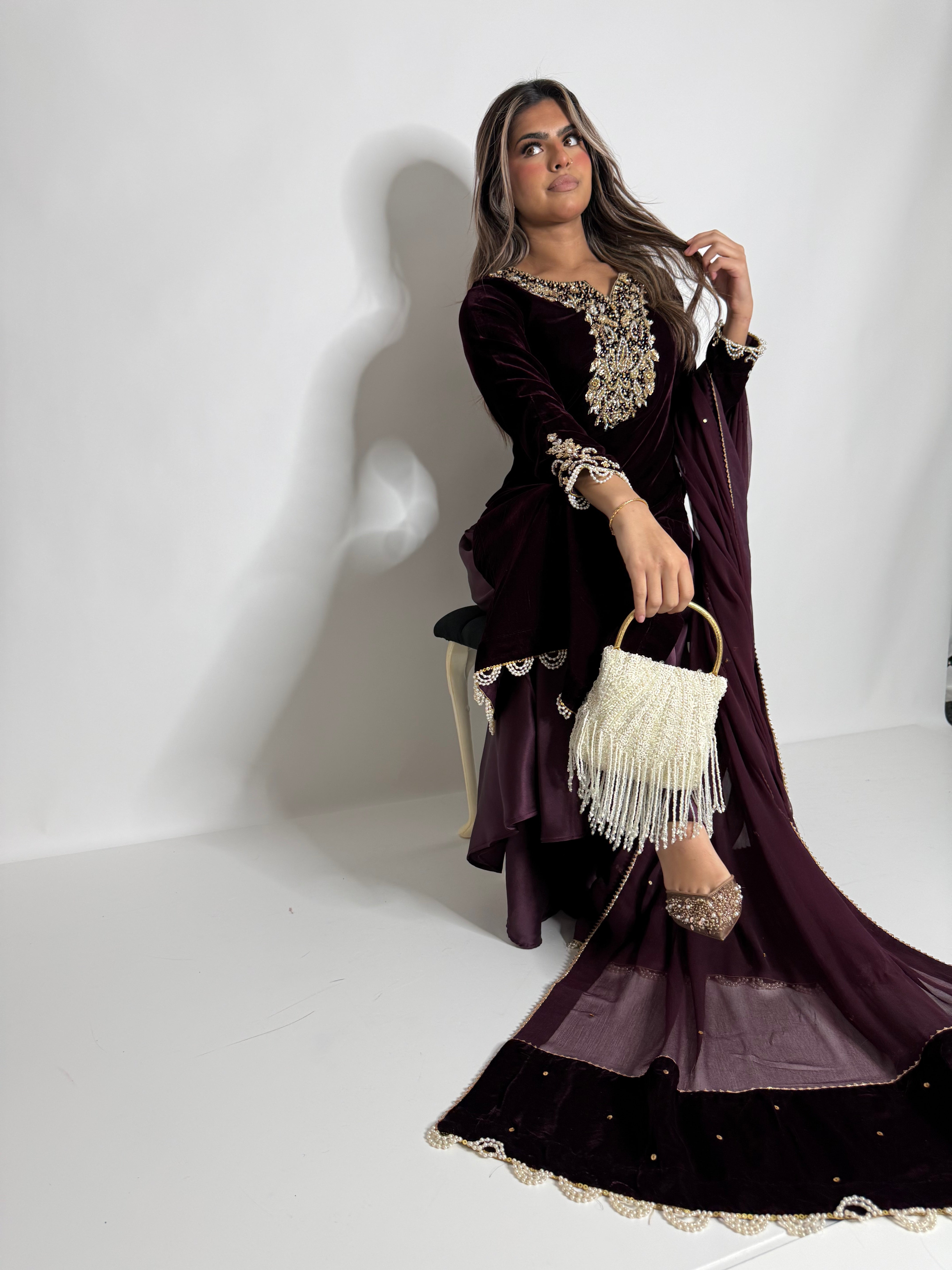 Mulberry Noir Velvet Sharara Suit UK | The Seraphine