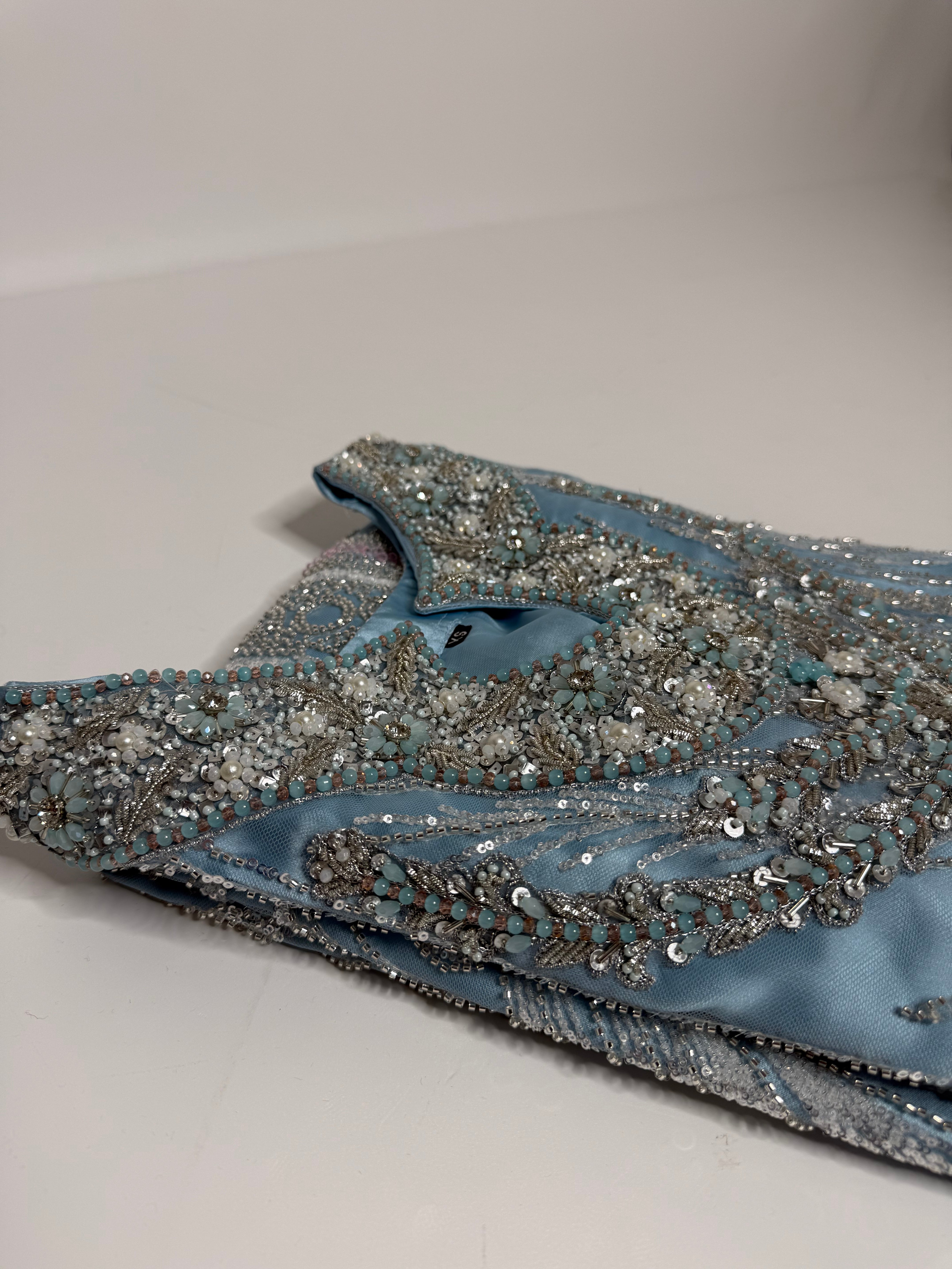 Ice Blue Cutdana Sharara Three Piece Suit UK | The Orlienne