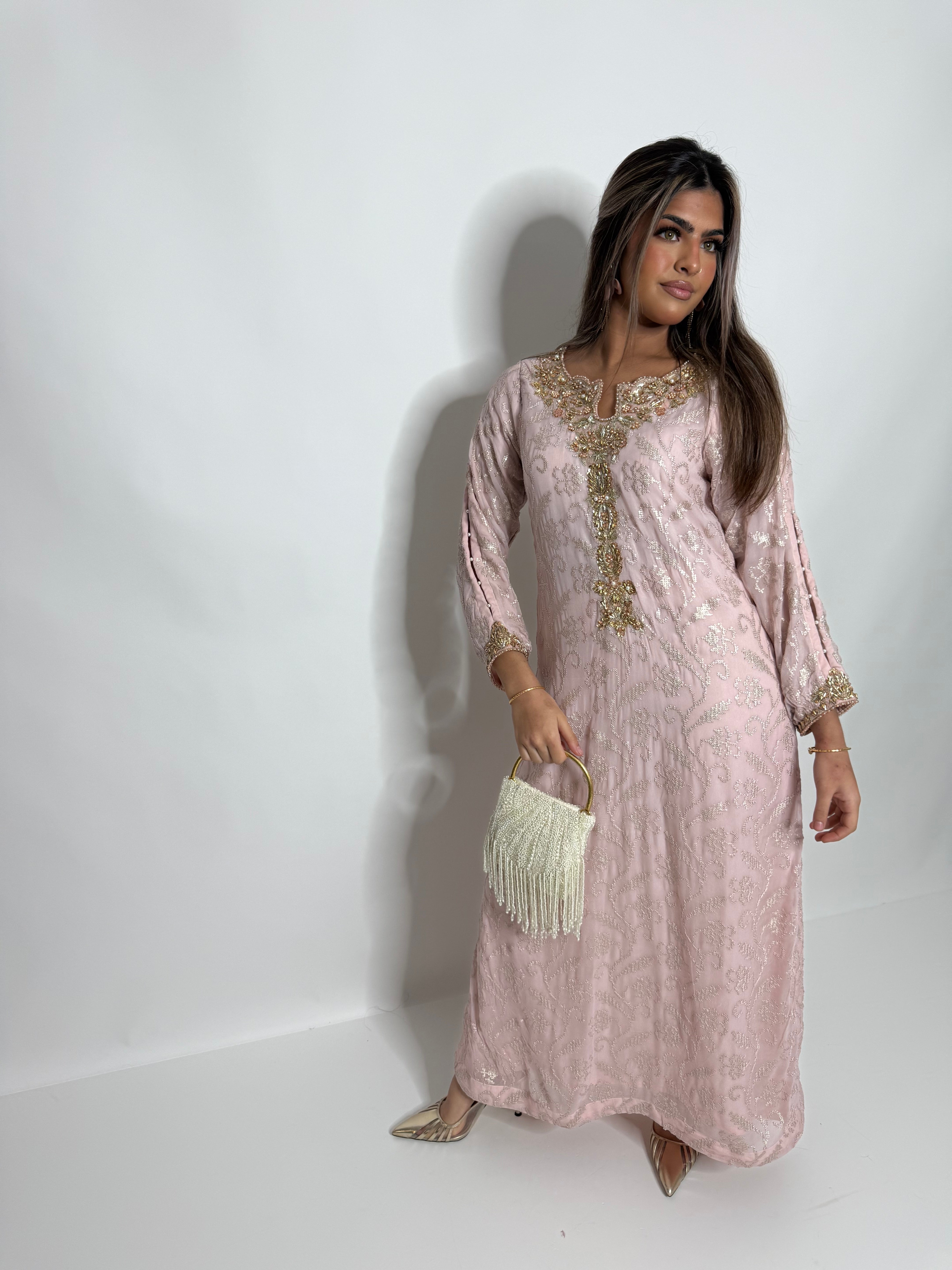 Blush Champagne Kaftan Kameez Set UK | The Aurelia