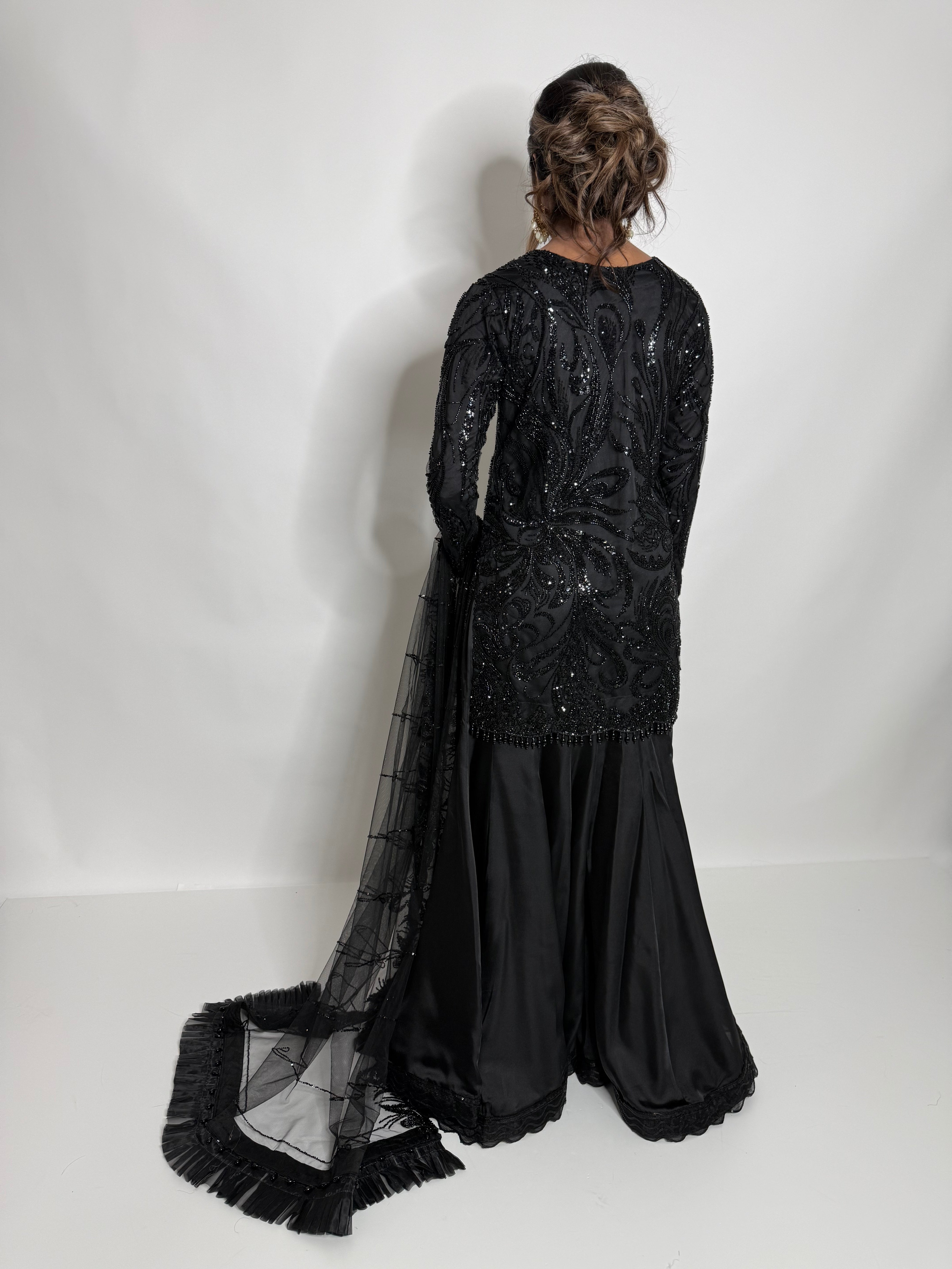 BLACK CUTDANA SHORT SHIRT SHARARA SUIT UK | THE ZAYELA NYX