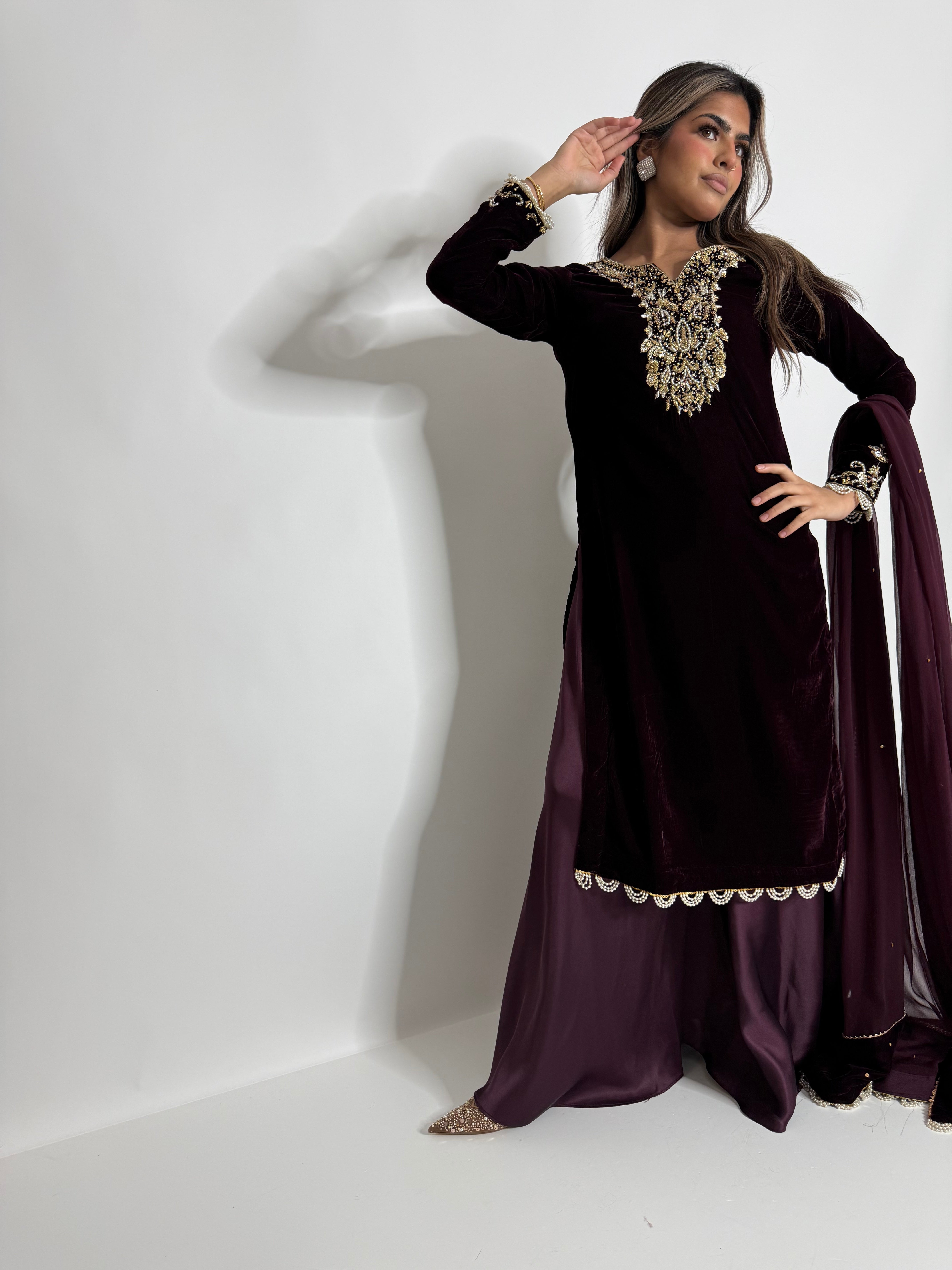 Mulberry Noir Velvet Sharara Suit UK | The Seraphine