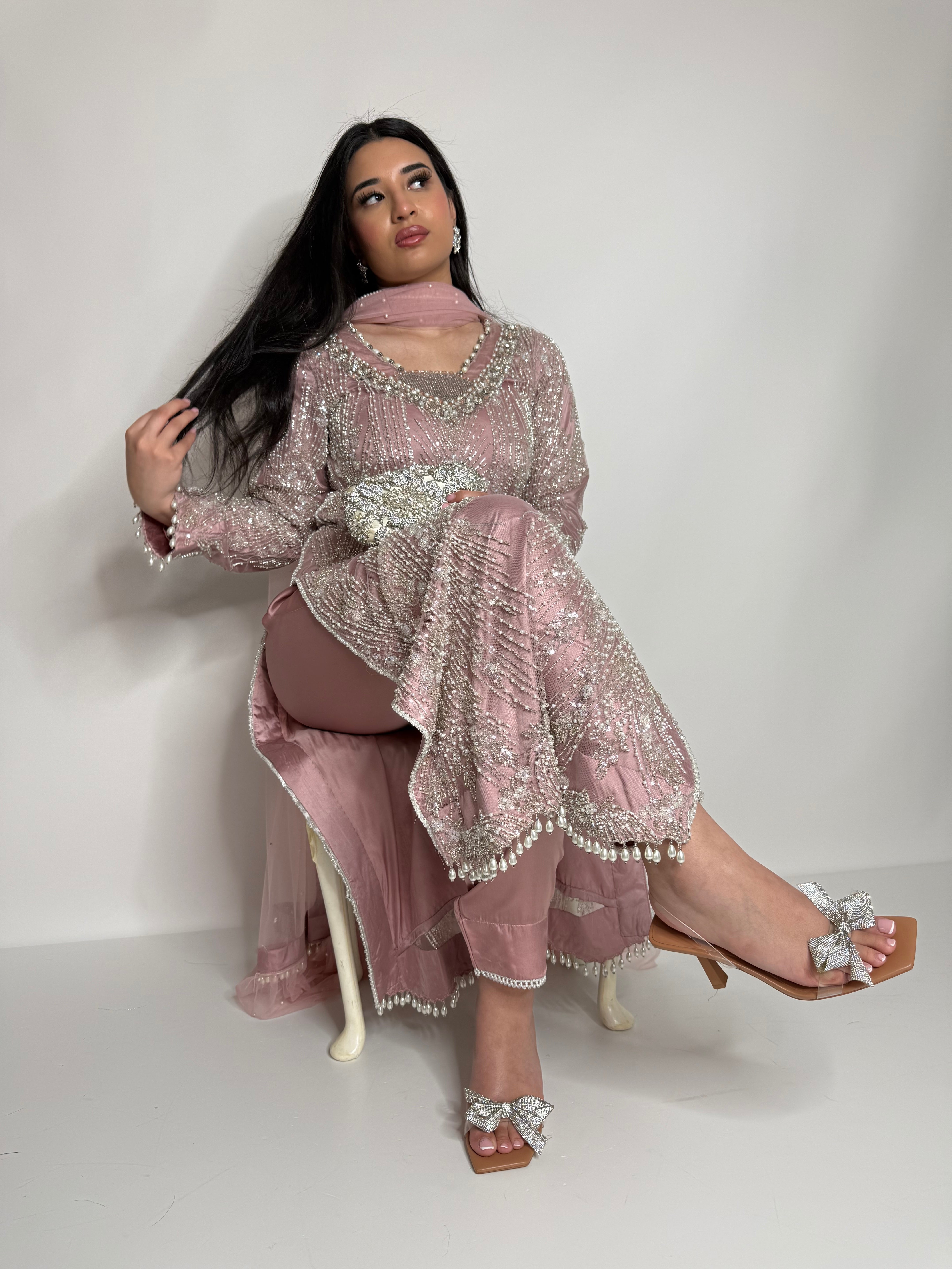 POWDER PINK EMBELLISHED THREE PIECE SUIT UK | THE BLUSHÉA