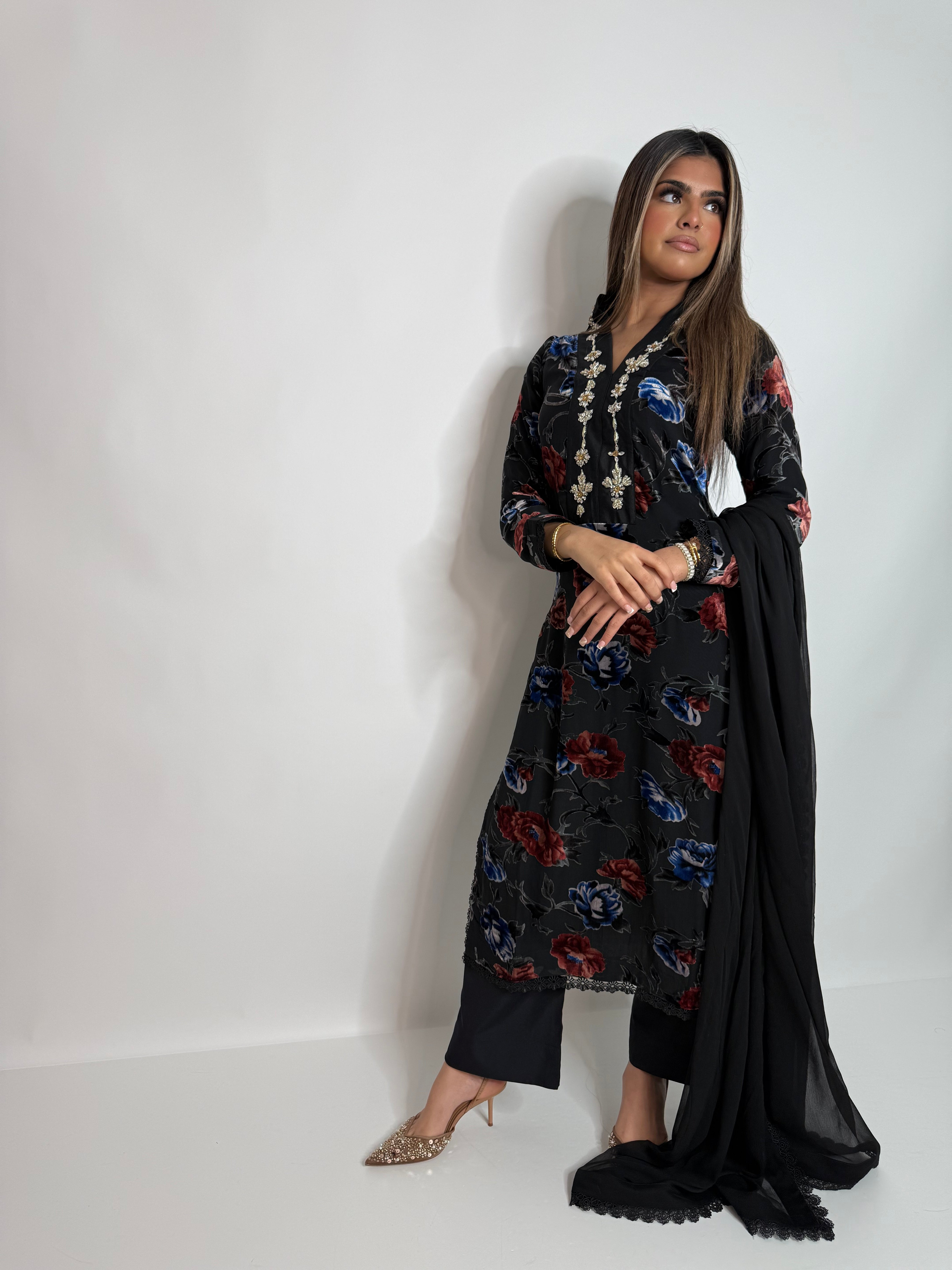 Black Floral Palachi Three Piece Suit UK | The Calvienne