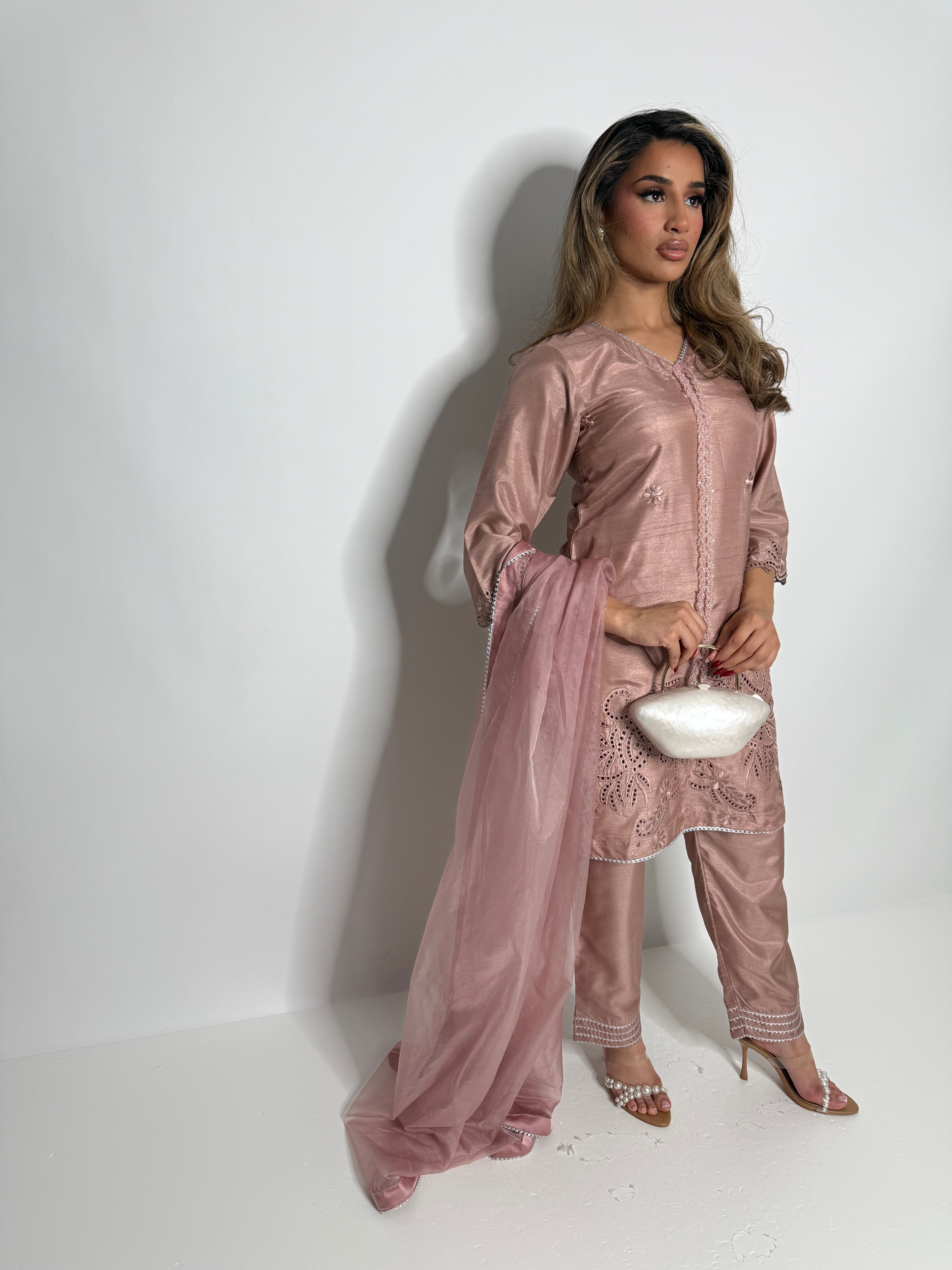 Blush Pink Raw Silk Three Piece Suit UK | The Rosé Élan
