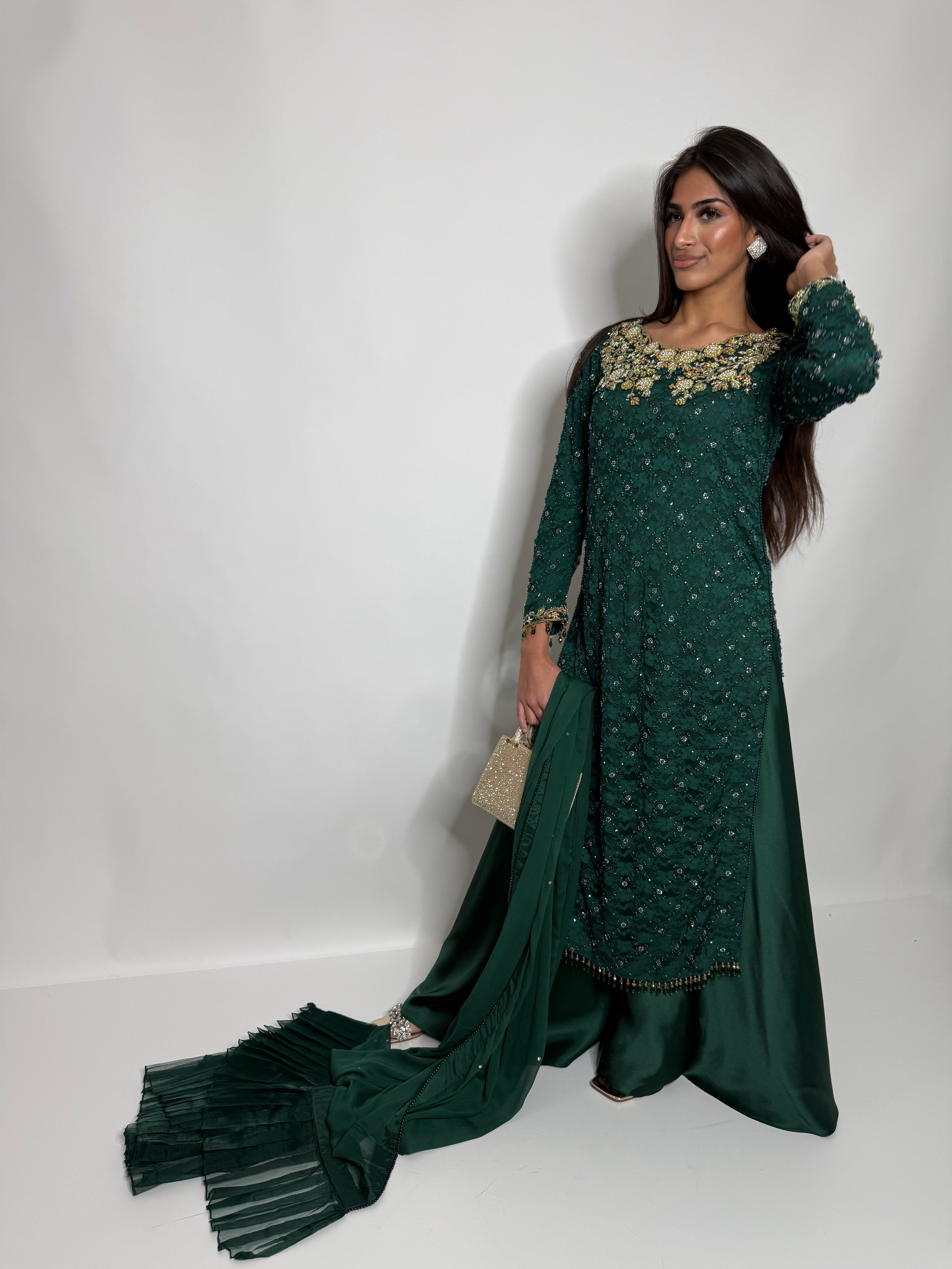 Emerald Pearl Crochet Three Piece Suit UK | The Bellagio