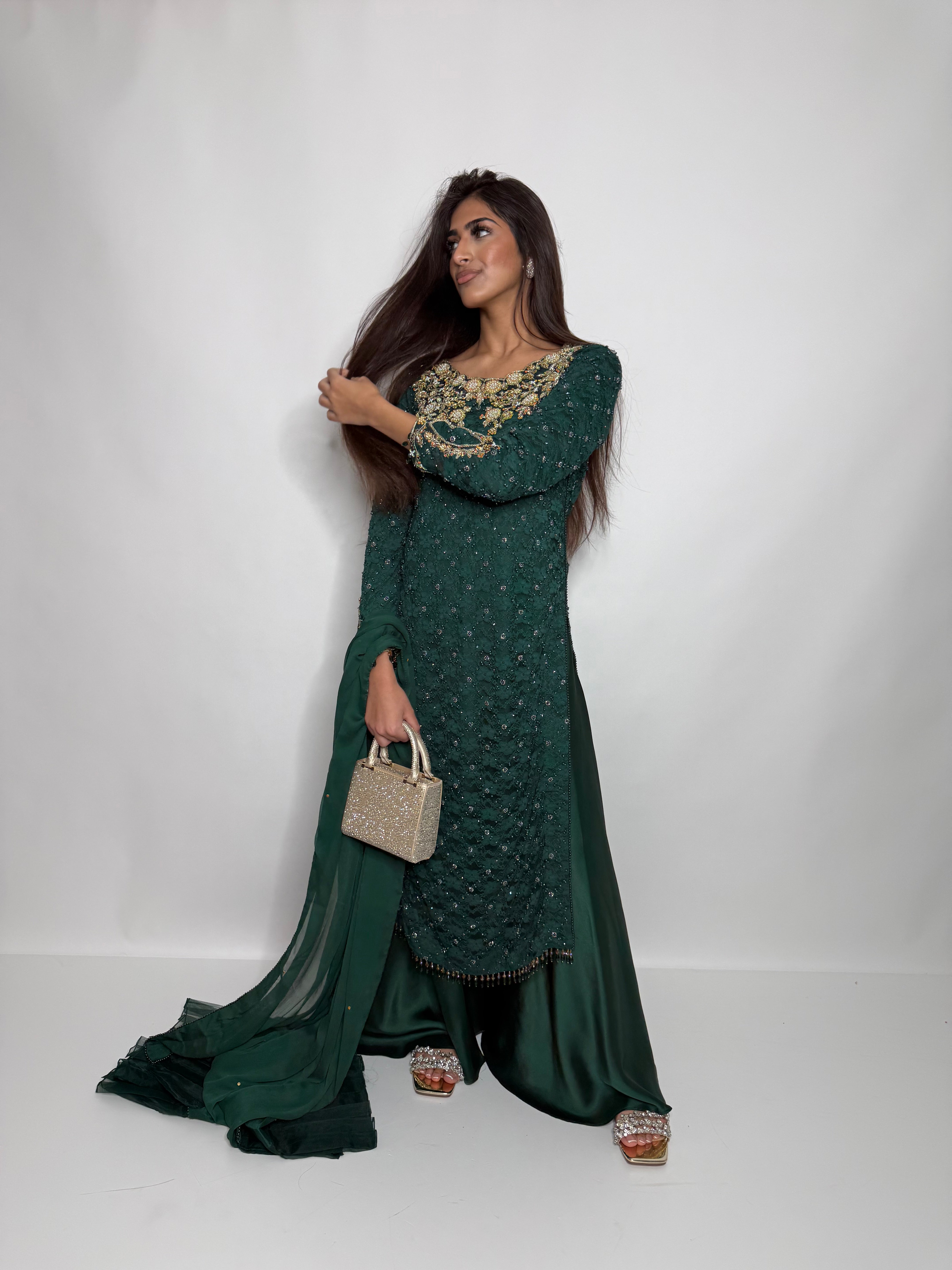 Emerald Pearl Crochet Three Piece Suit UK | The Bellagio
