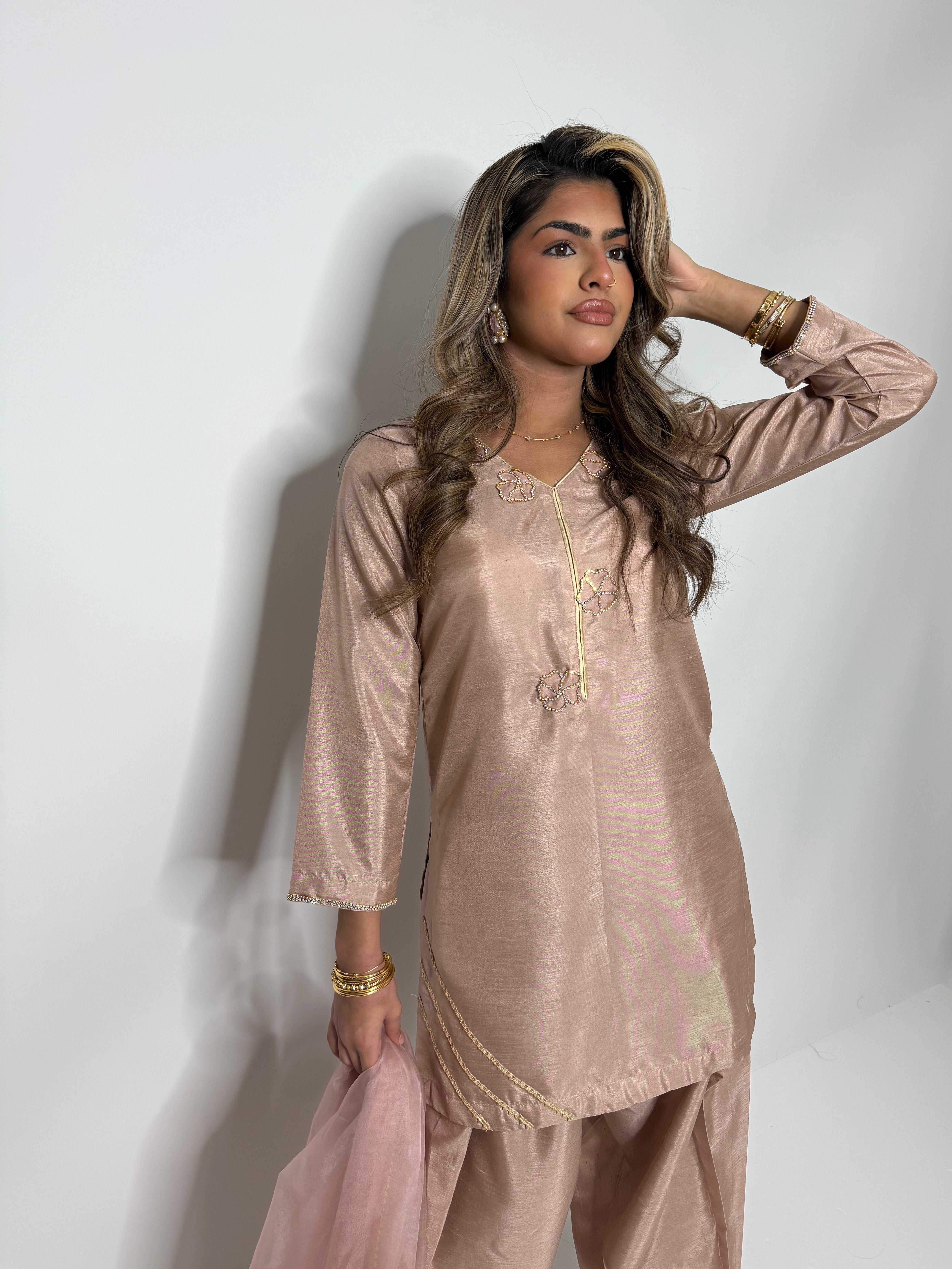 Blush Raw Silk Farshi Three Piece Suit UK | The Valerisse