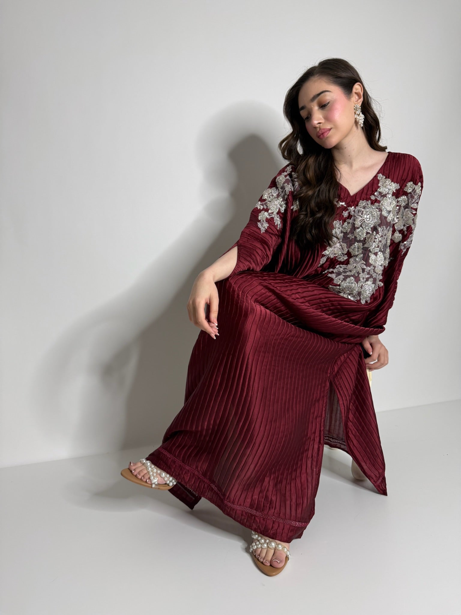 Aurévia Plissé | Luxury Modest Kaftan & Silk Trouser Set (2 Piece)