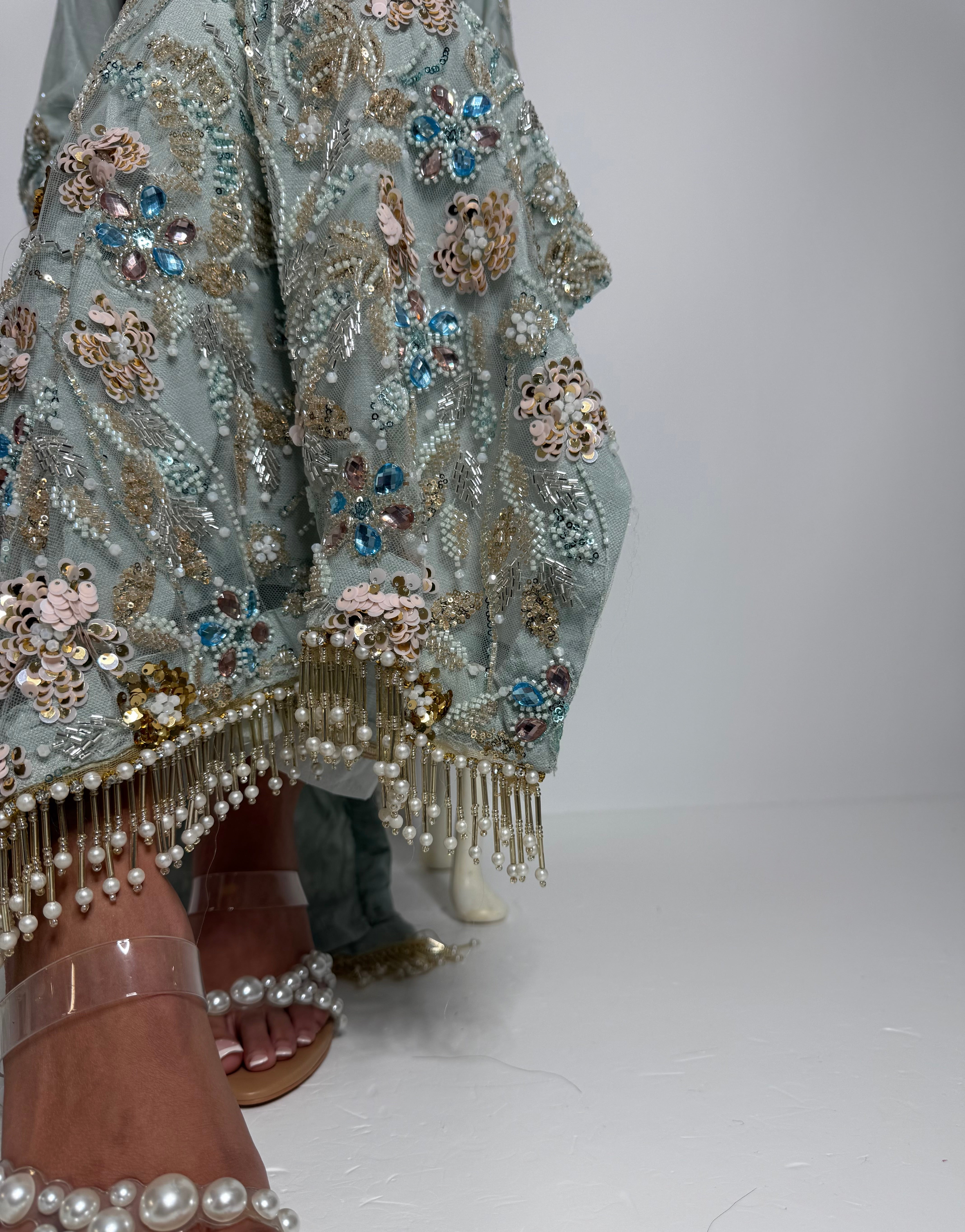 Celesté Mint | Luxury Cutdana Embroidered Kameez Set (3 Piece)
