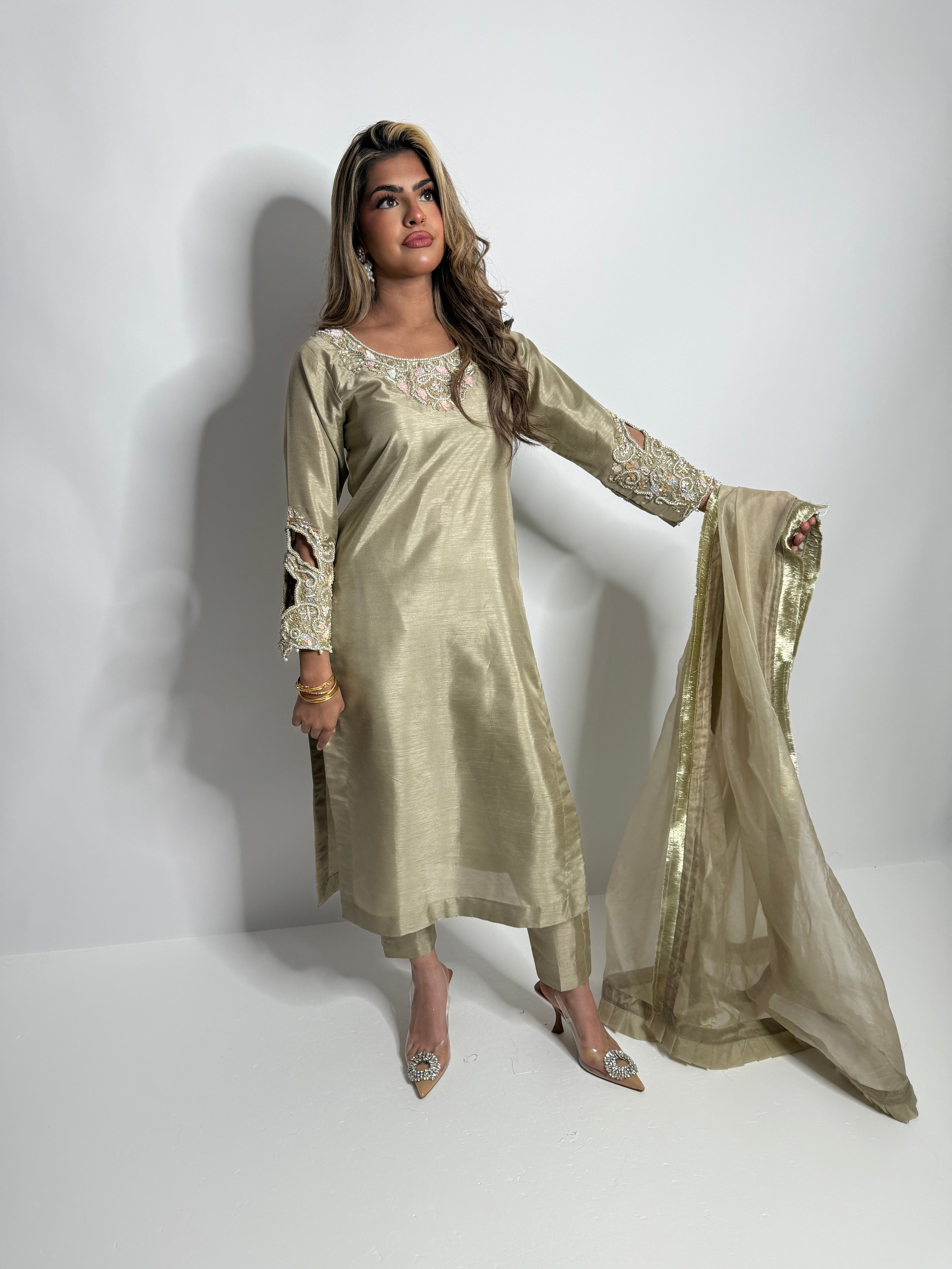 Antique Sage Raw Silk Three Piece Suit UK | The Belgravia Sage