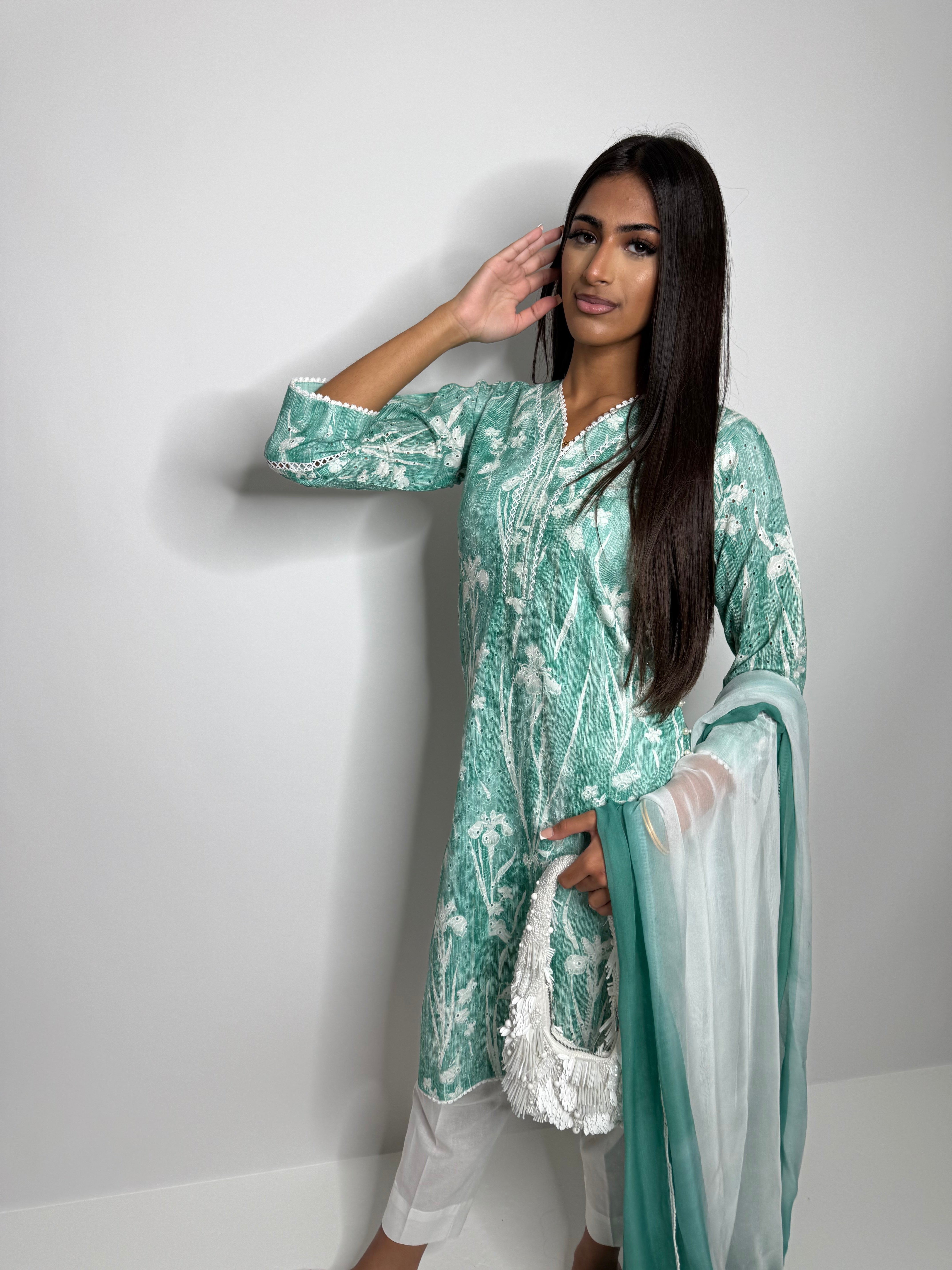 Serena Mint | Casual Kameez 3 Piece Set