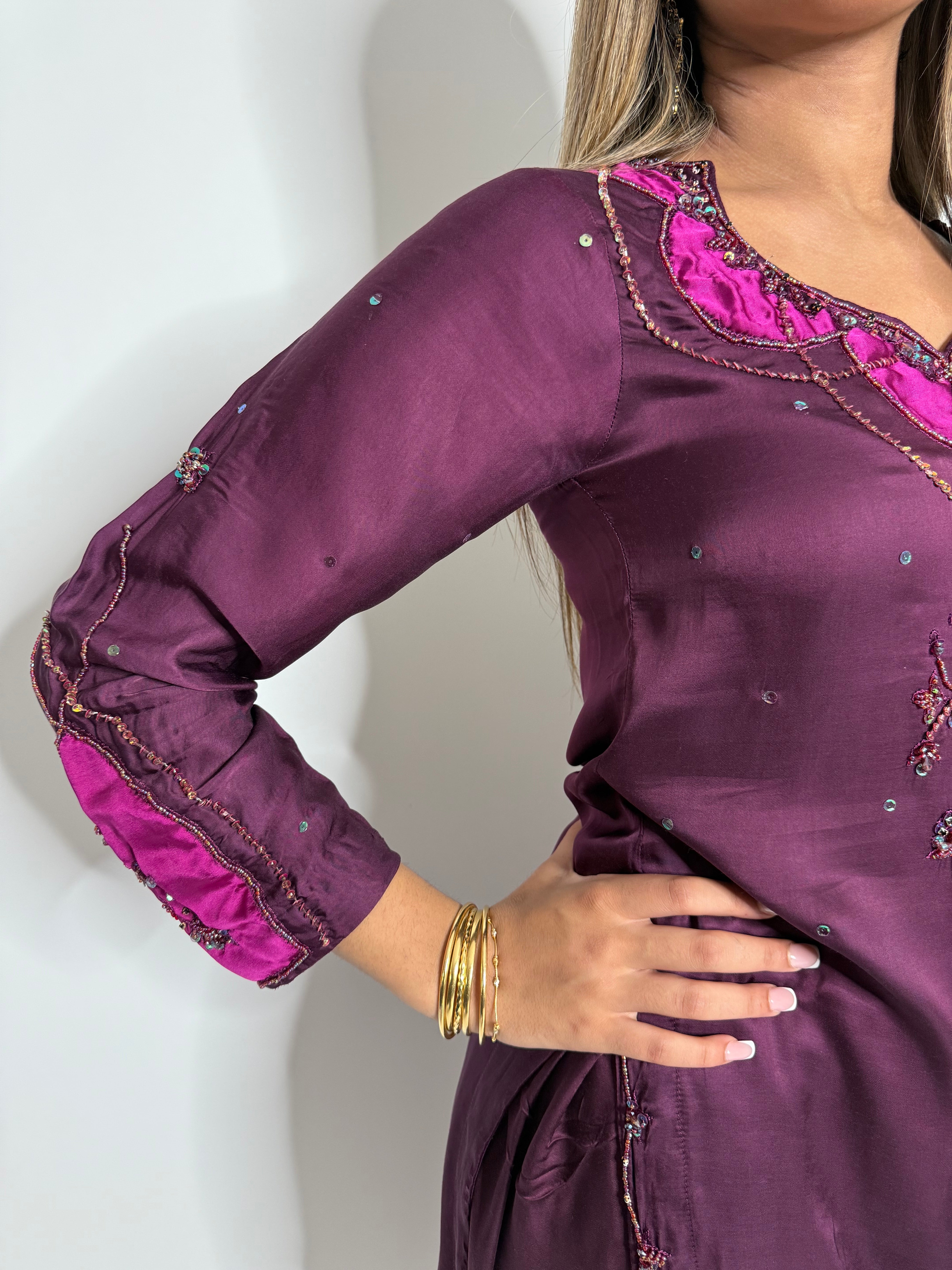 Plum Silk Tulip Suit UK | The Bordeaux Élan