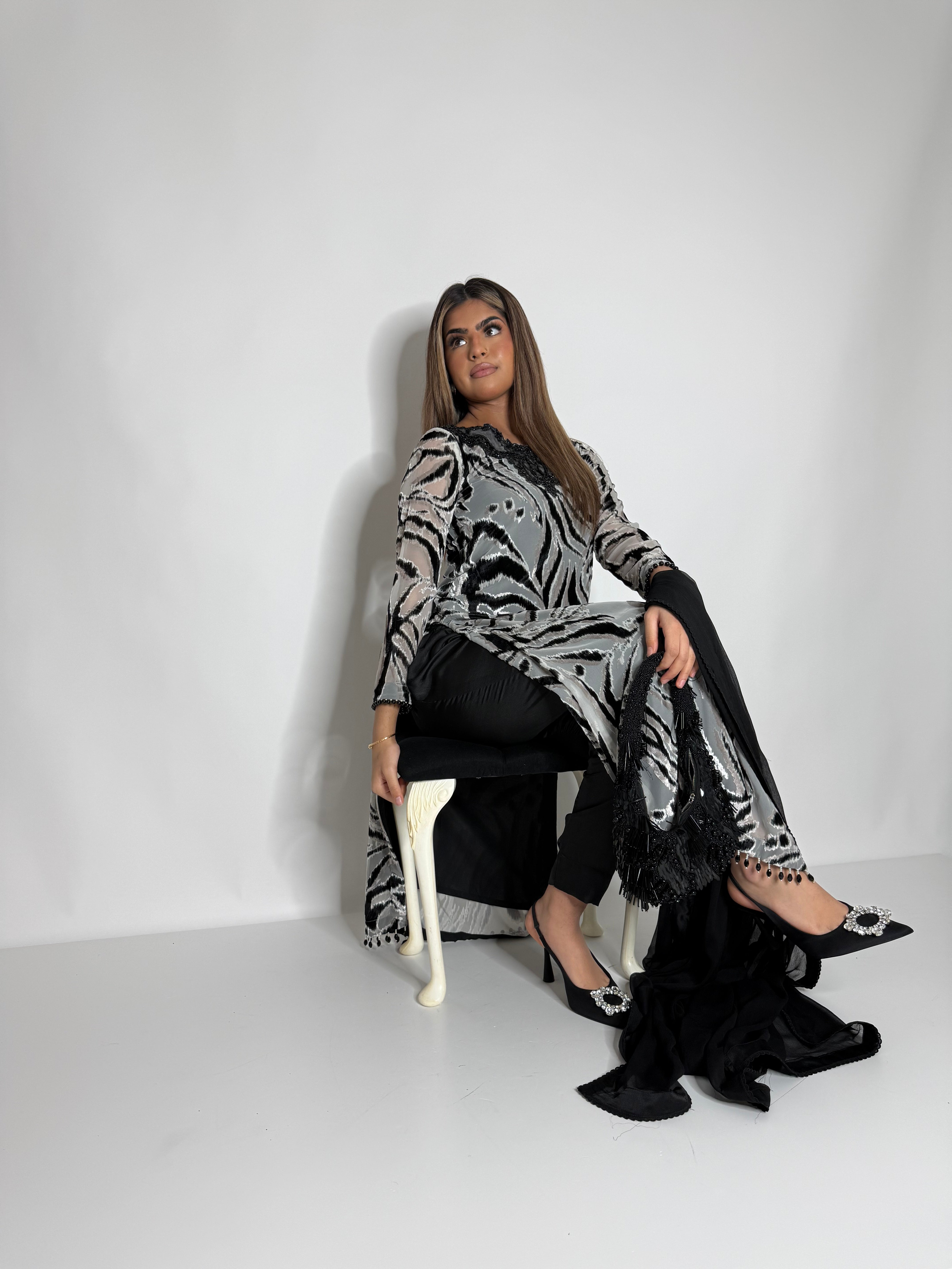Monochrome palachi three piece suit UK ready to wear