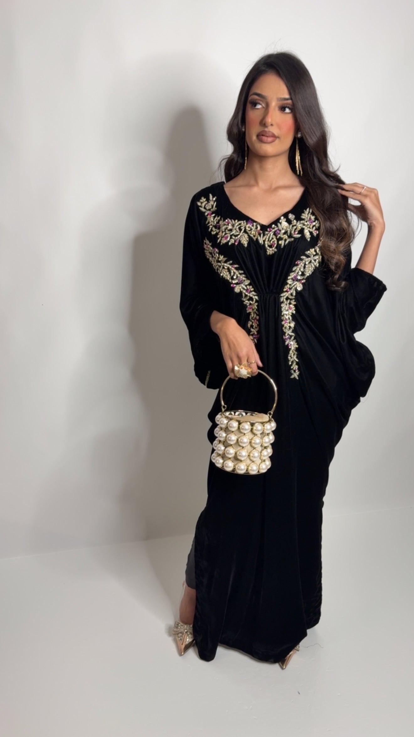 Luxury black velvet wedding guest kaftan