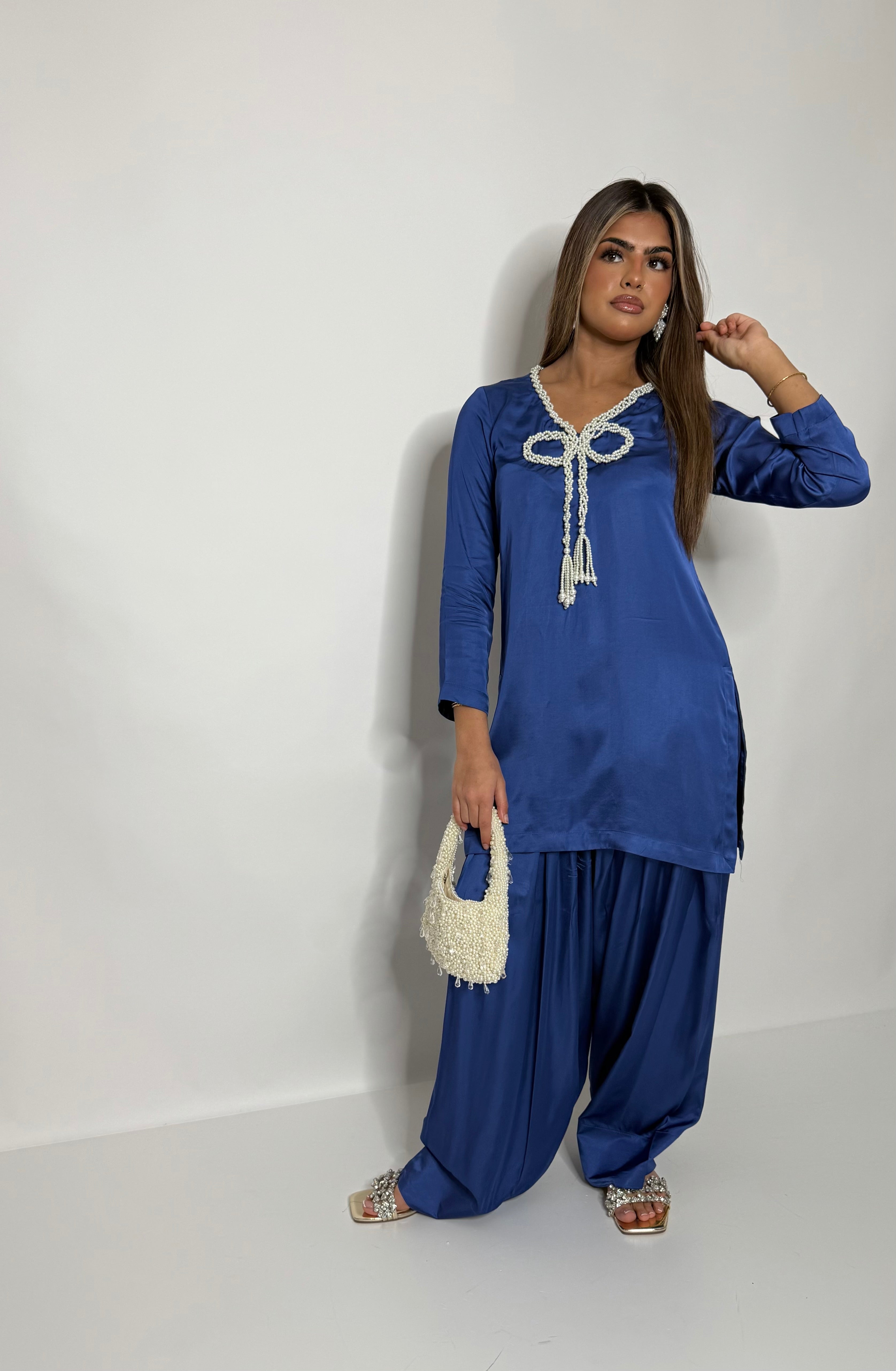 Silk farshi style trousers blue UK