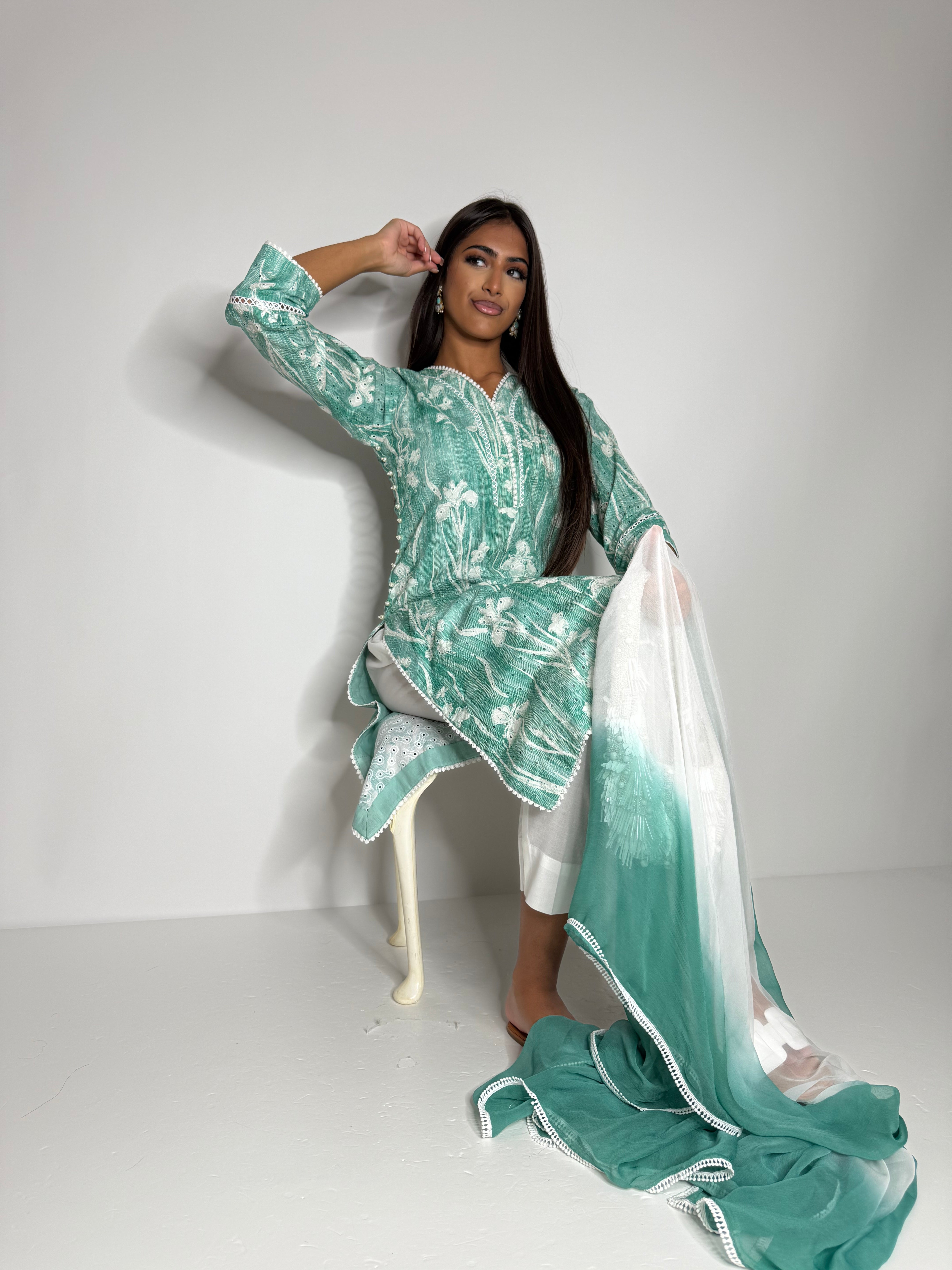 Mint casual kameez 3 piece set full front view UK