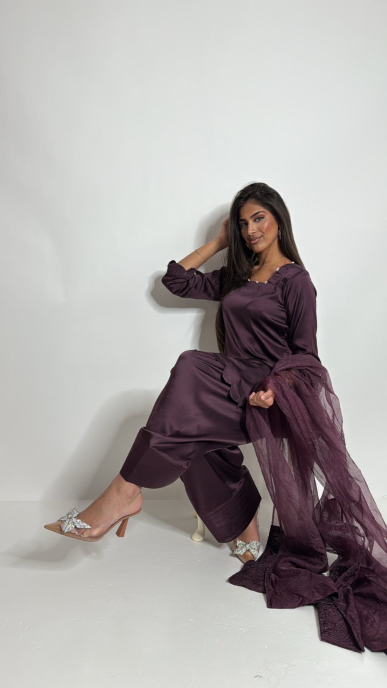 Veloura Plum | Silk Farshi Kameez Set (3 Piece)