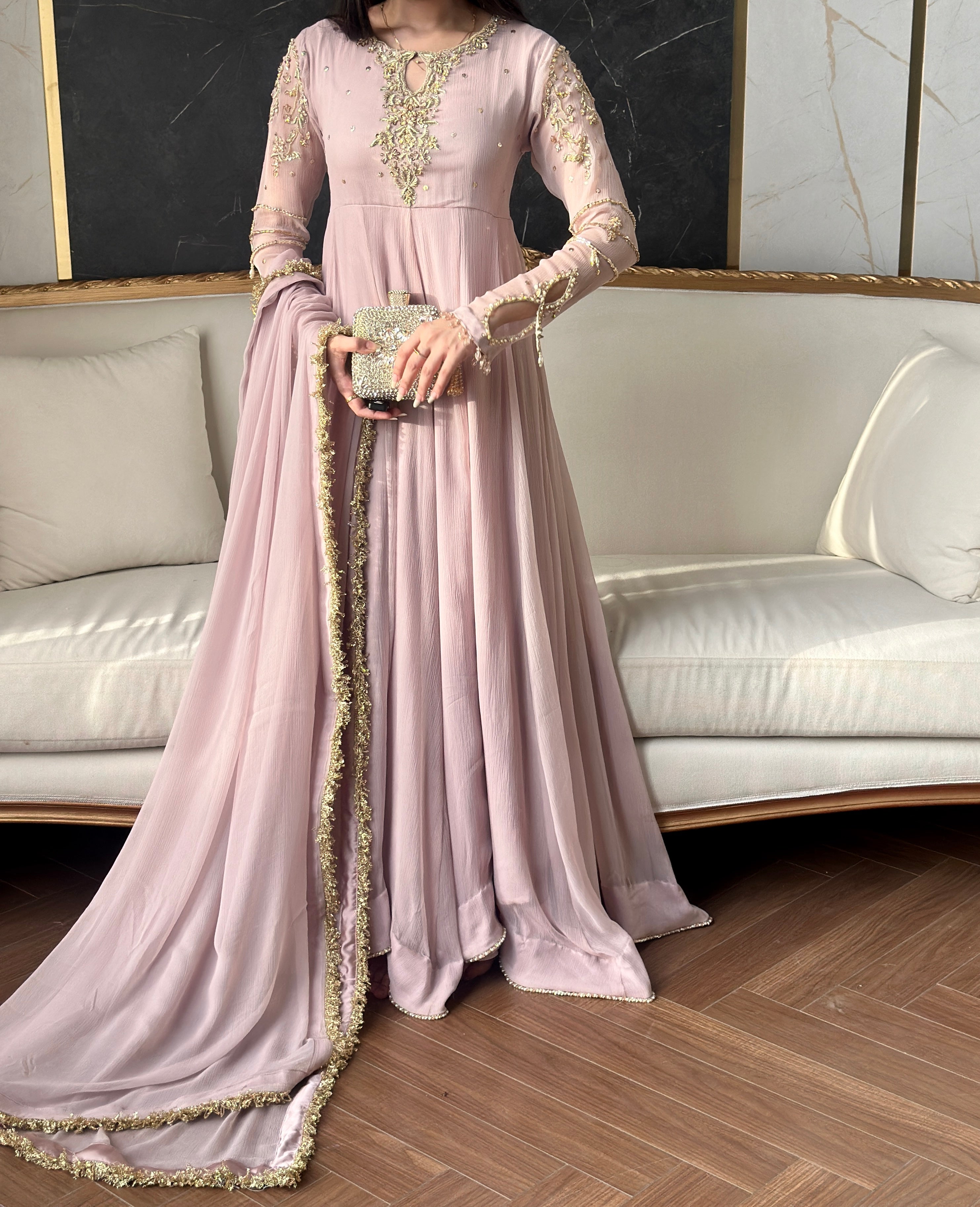 LAILUMA | LUXURY PAKISTANI SOFT LILAC HAND EMBROIDERED 3 PIECE SUIT UK | WEDDING GUEST, EID & PARTY WEAR