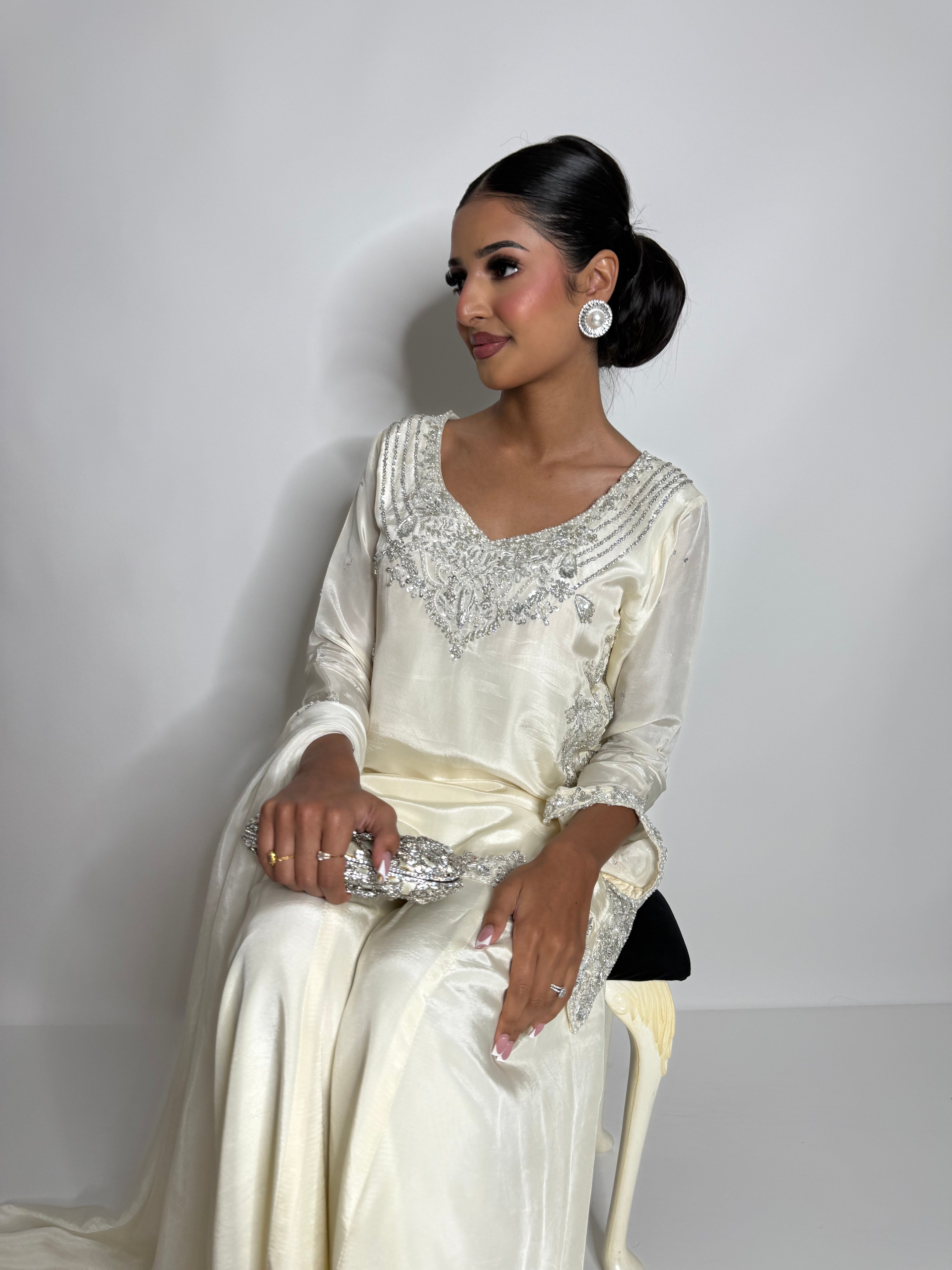 Elira | Luxury Pakistani Ivory Silk Sharara Suit UK | Y2K Wedding Guest Outfit