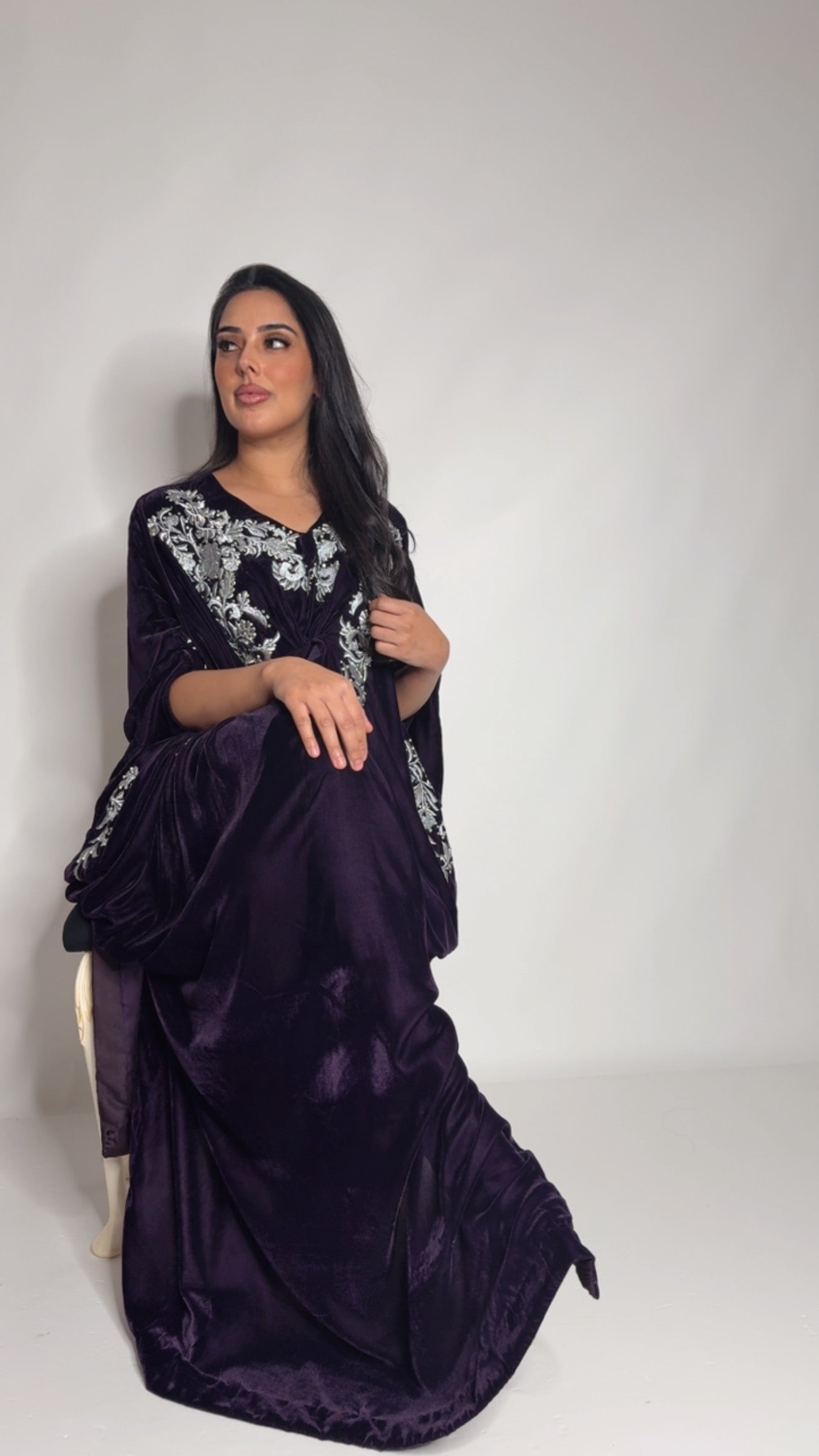 Aubergine Velvet Kaftan Set UK | The Knightsbridge Aubergine