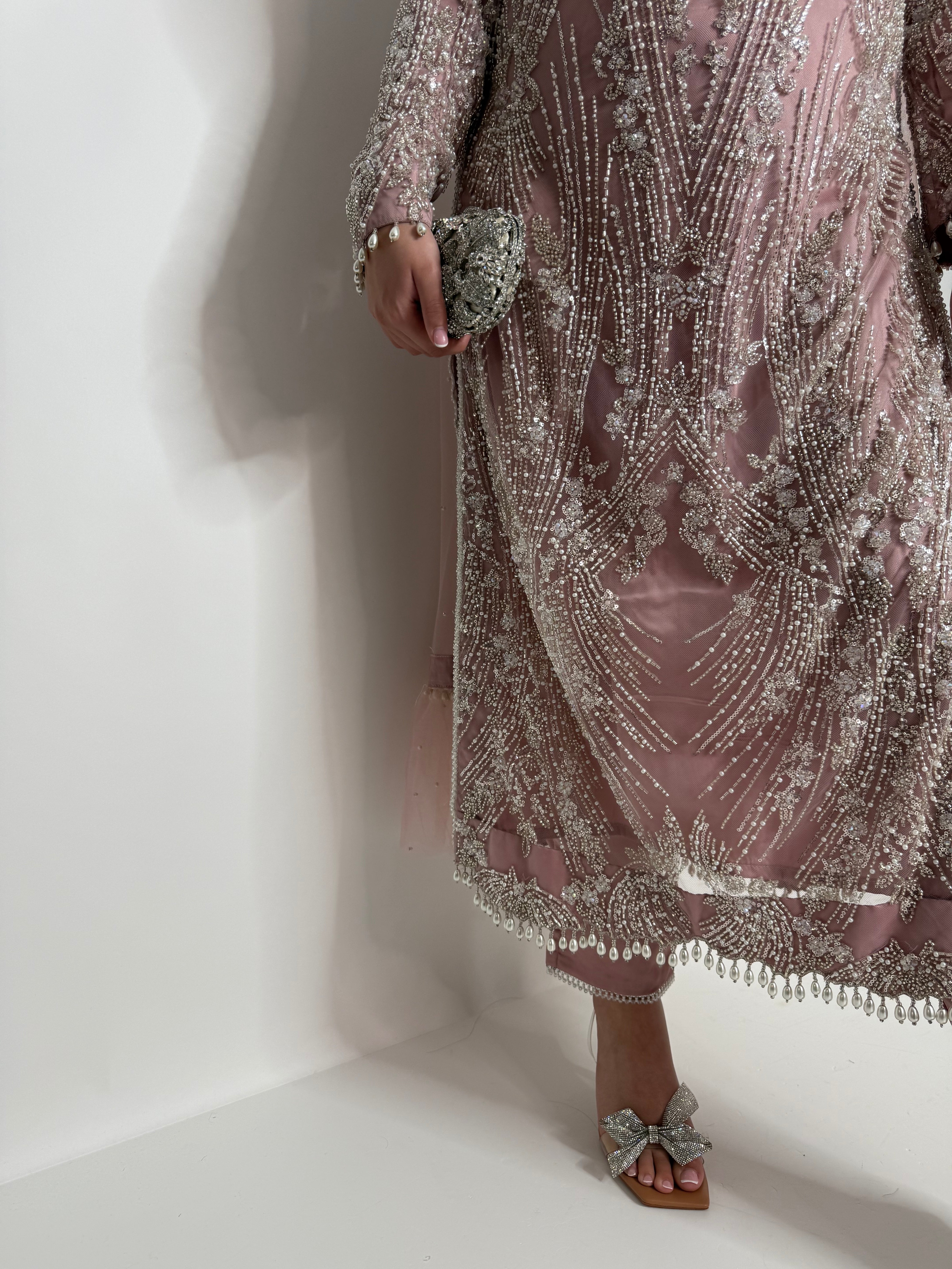 POWDER PINK EMBELLISHED THREE PIECE SUIT UK | THE BLUSHÉA