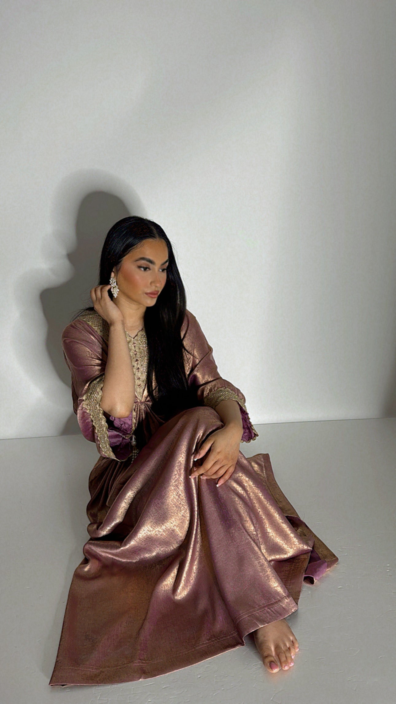 Luméva Amora | Pink Shimmer Silk Kaftan Set (2 Piece)